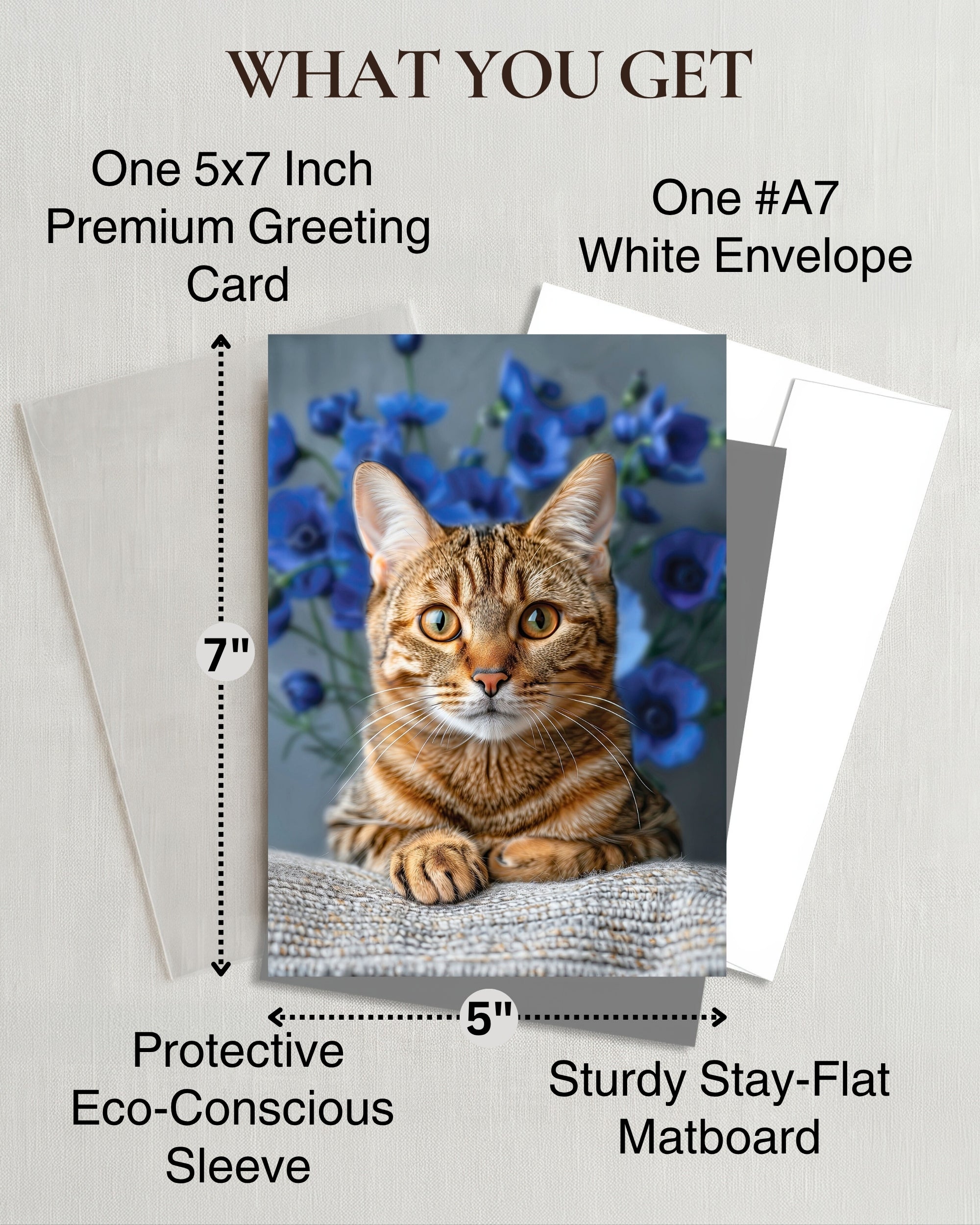 Bengal Cat Greeting Card 5x7 Inch Any Occasion from Cats with Flowers Collection Premium Cardstock Blank Inside White Envelope Great Gift for Cat Lovers