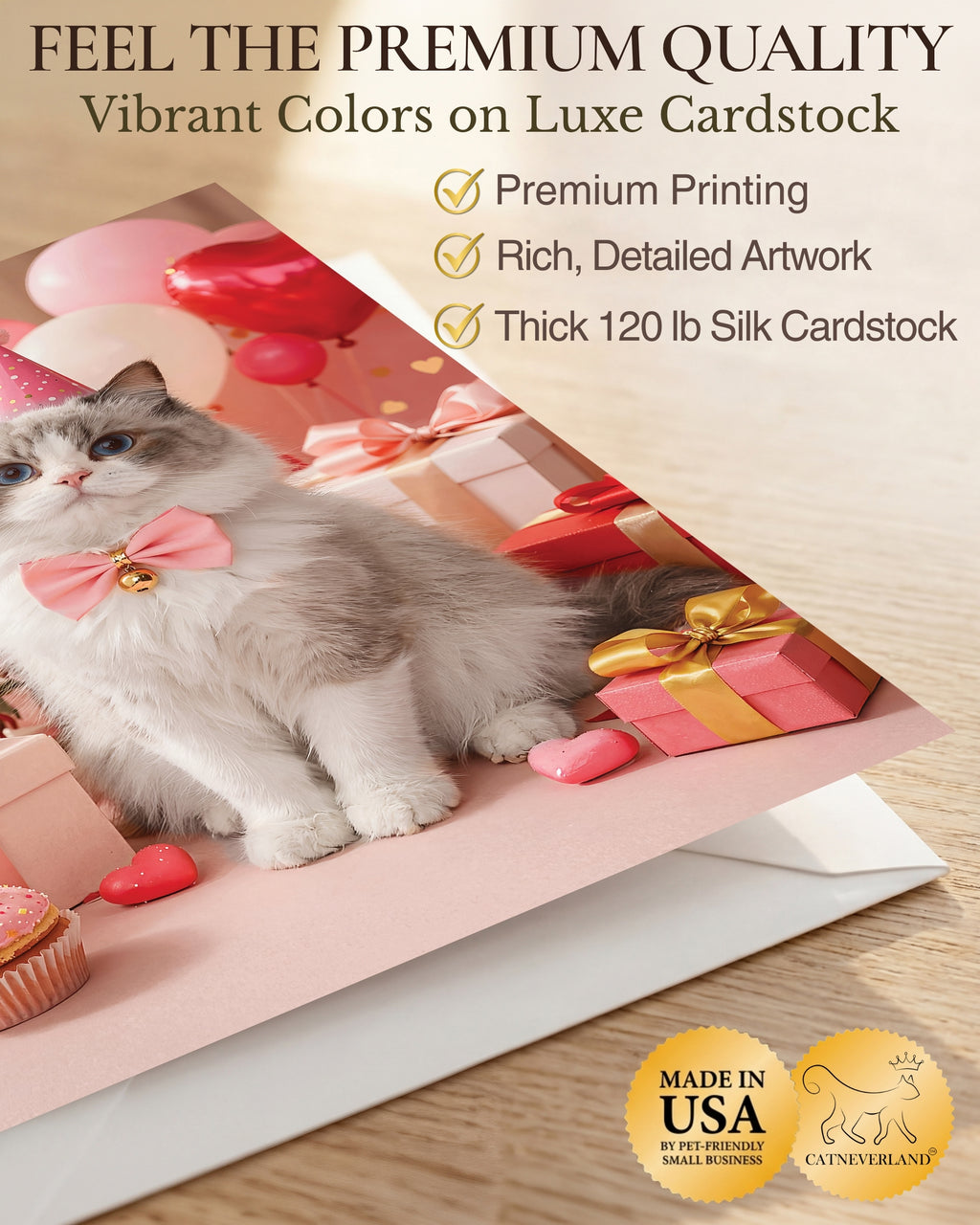 Ragdoll Cat Greeting Card with Roses – Romantic Cat Love Card for Valentine’s Day Anniversary Birthday Sweet Sixteen – Premium 5x7 Blank Card for Pet Lovers