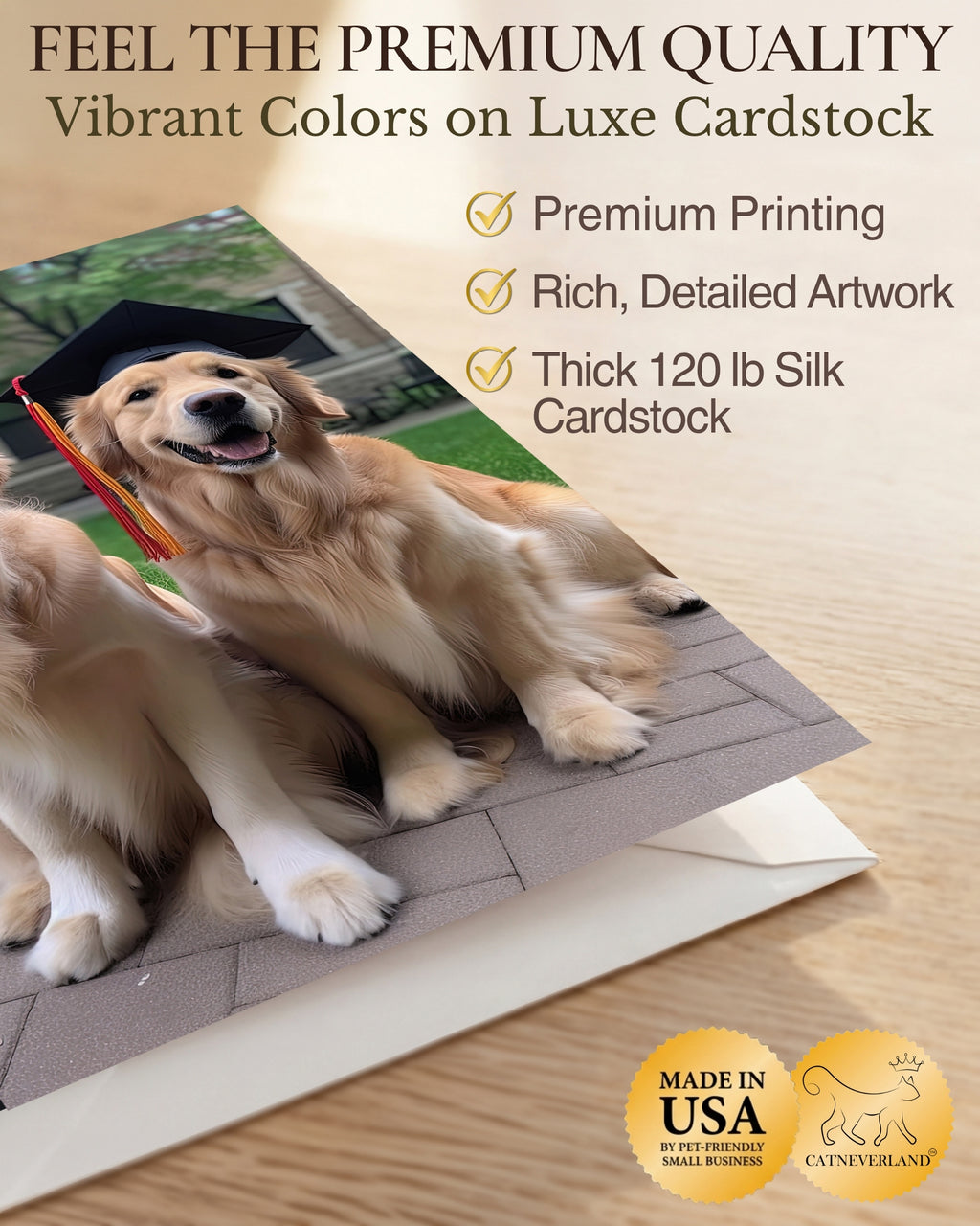 Golden Retrievers Graduation Greeting Card from Unique Pets Party Delights Collection Large 5x7 Inch Blank Inside with Envelope made in USA