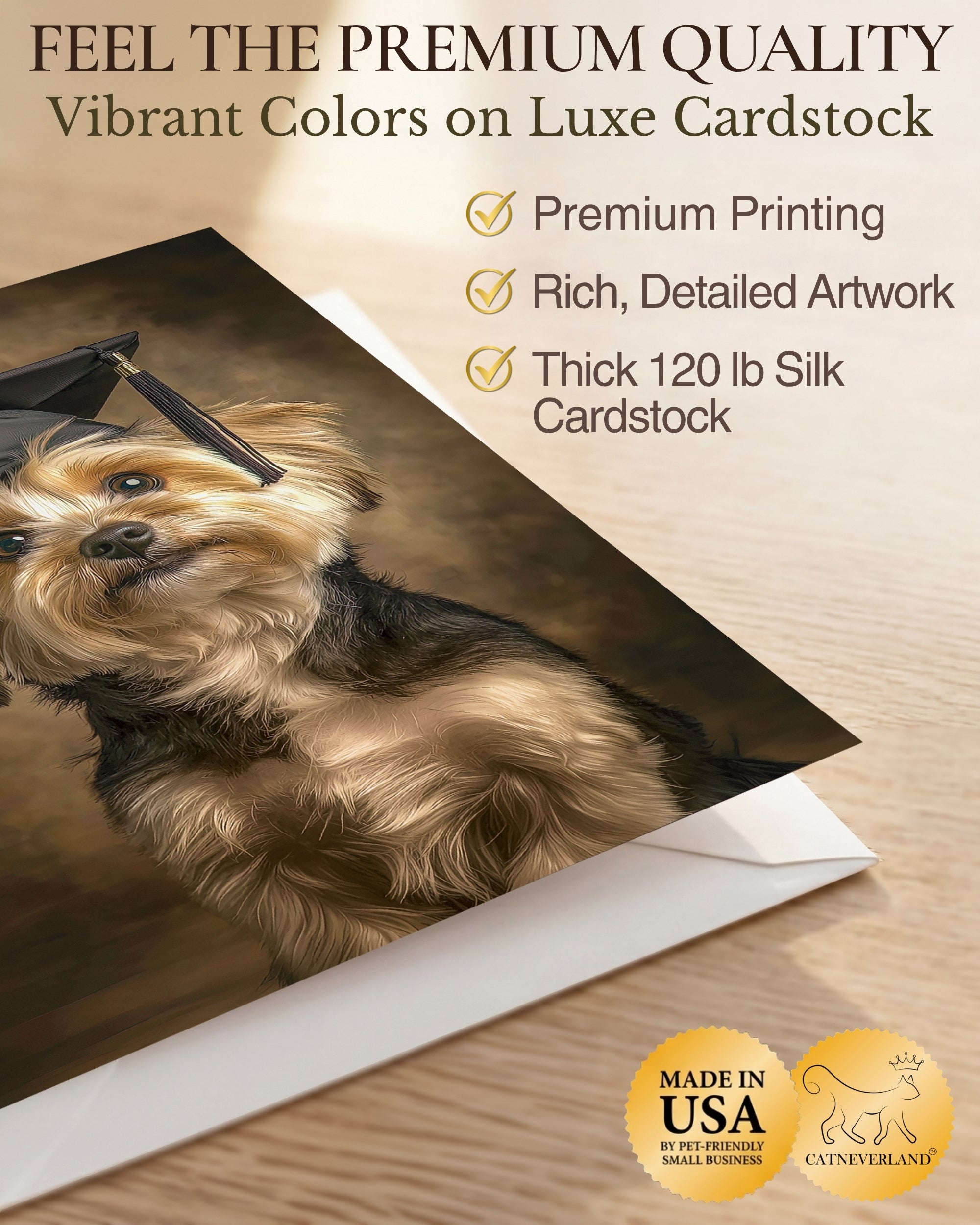Yorkshire Terrier Graduation Card – 5x7 Greeting Card with White Envelope – Blank Inside – Dog Graduation Gift – Made in USA by Pet-Friendly Business