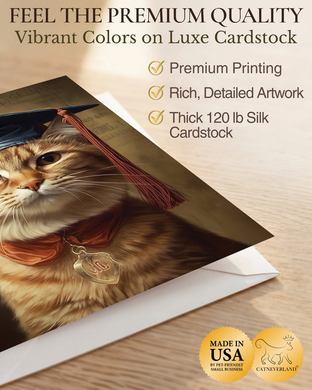 Ginger Cat Graduation Greeting Card from Unique Pets Party Delights Collection Large 5x7 Inch Blank Inside with Envelope made in USA