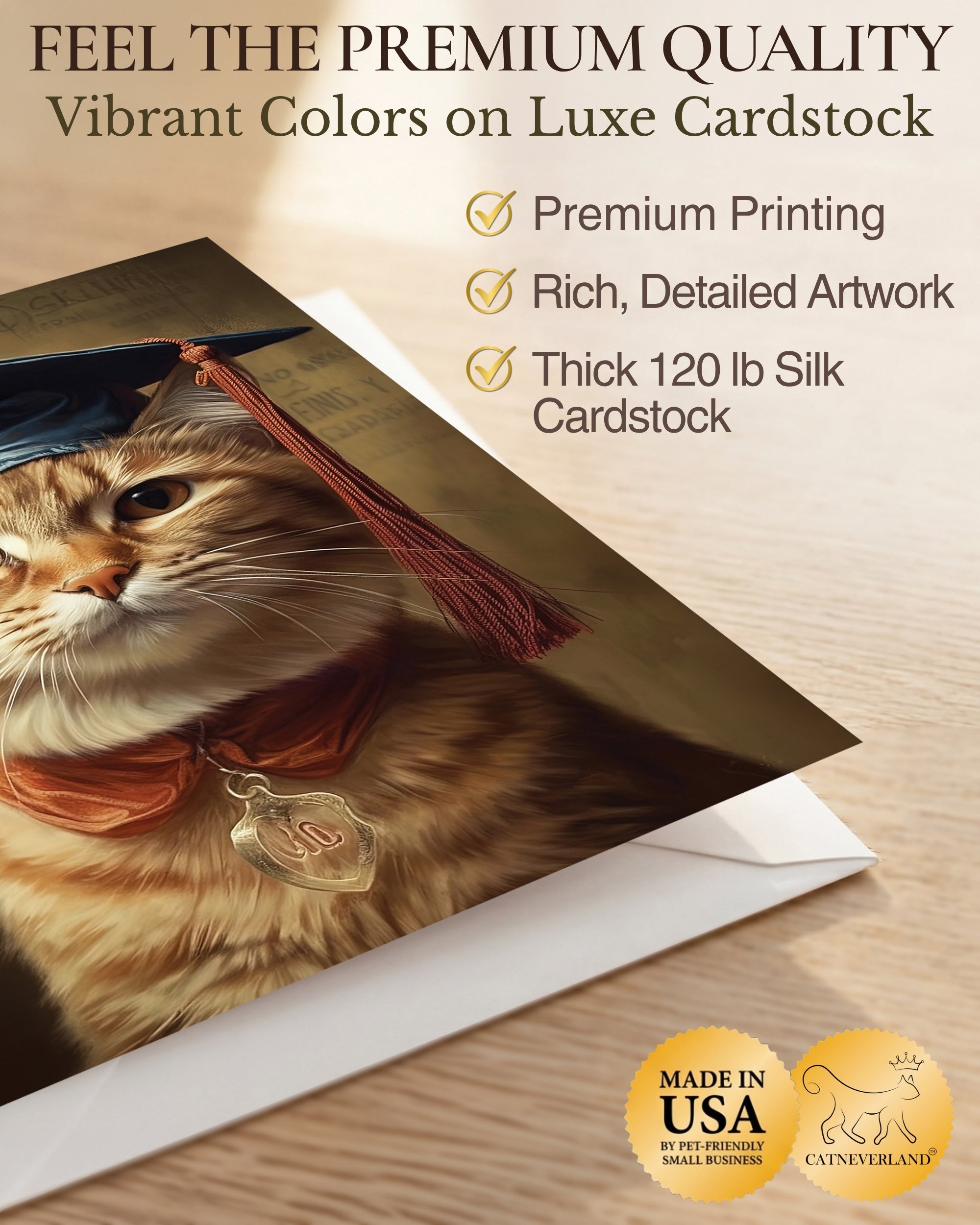 Ginger Cat Graduation Greeting Card from Unique Pets Party Delights Collection Large 5x7 Inch Blank Inside with Envelope made in USA