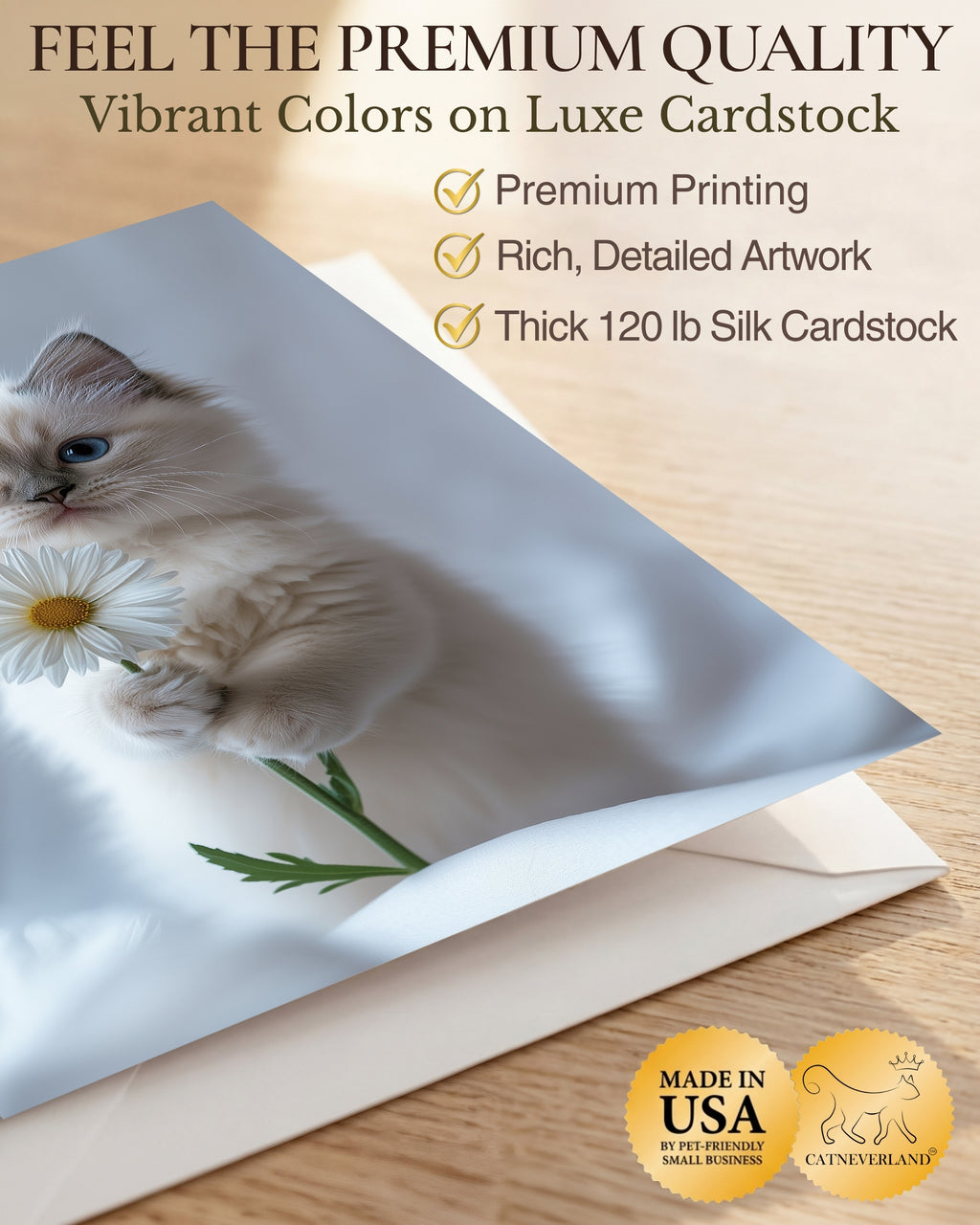 Ragdoll Kitten with Daisy Greeting Card Cute Blue-Eyed Cat Blank Card for Pet Lovers, Premium 5x7 Stationery with Envelope – Made in USA by Pet-Friendly Business