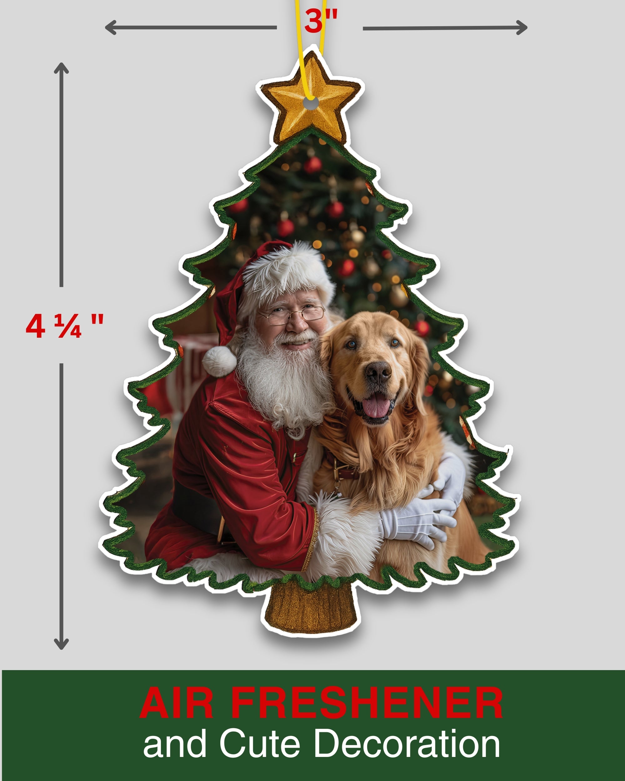 Santa with Golden Retriever Air Freshener – Evergreen Scent - Cute Dog Car Freshener & Holiday Decoration - Pet Friendly, Non-Toxic, Long-Lasting Scent - Great Gift for Pet Lovers - Designed in USA