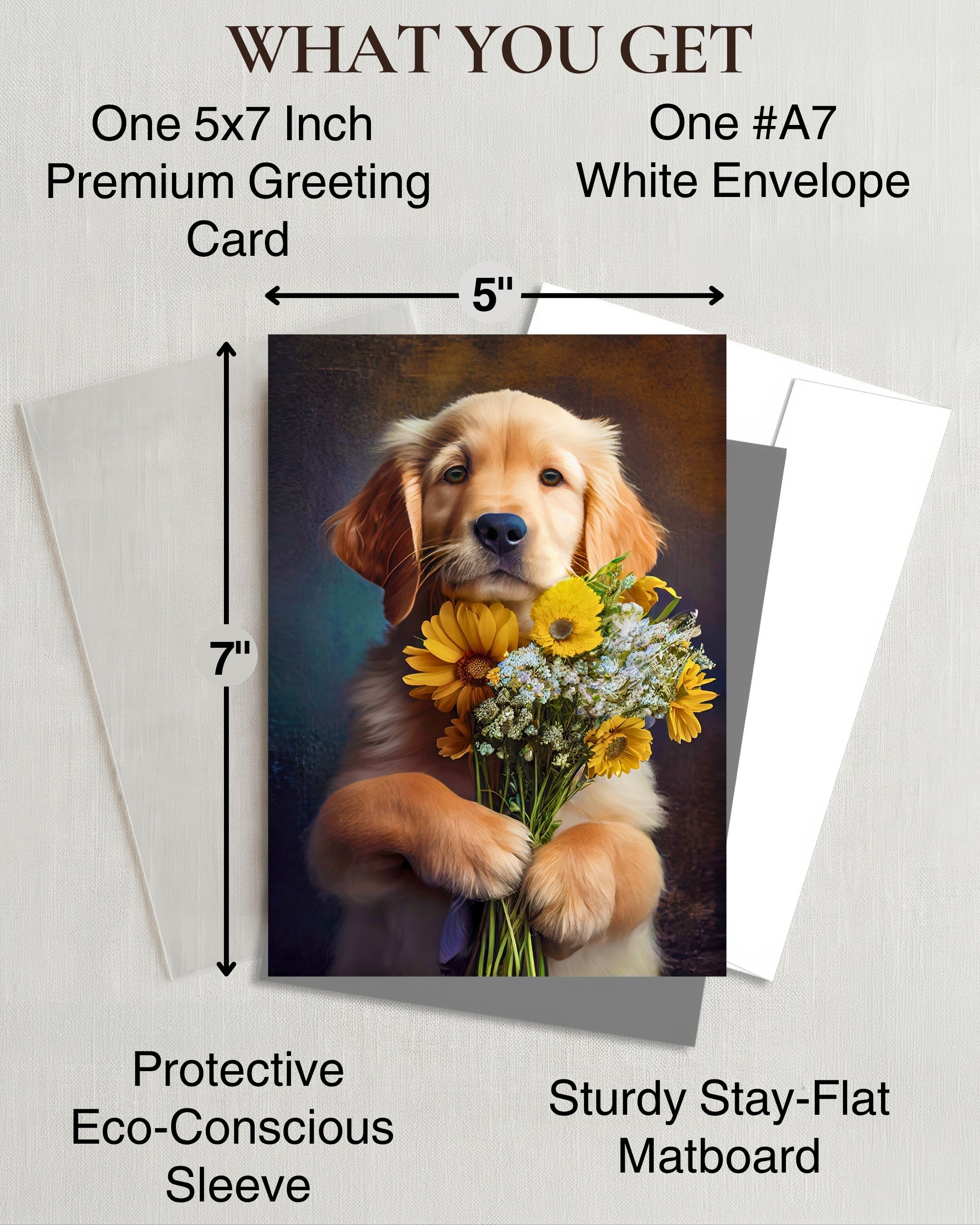 Golden Retriever with Flowers All Occasions Greeting Card - Dog with Flowers from Unique Dogs Party Delights Collection - Large 5x7 Inch - Blank Inside with White Envelope