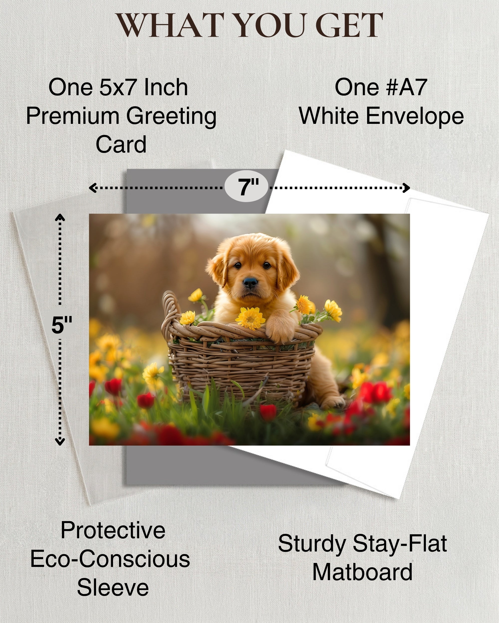 Golden Retriever Puppy All Occasions Greeting Card - Dog with Flowers from Unique Dogs Party Delights Collection - Large 5x7 Inch - Blank Inside with White Envelope