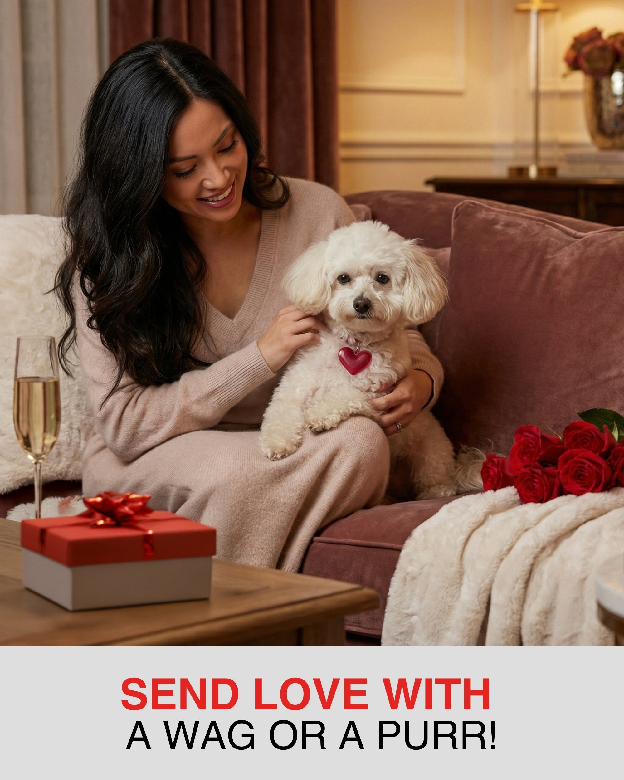 White Poodle with Roses Greeting Card for Anniversary, Birthday, Sweet Sixteen, Mother's Day & Valentines Day – Elegant Dog Lover Card, Blank Inside, Premium 5x7 Card with Red Envelope, Made in USA, Celebrate Collection