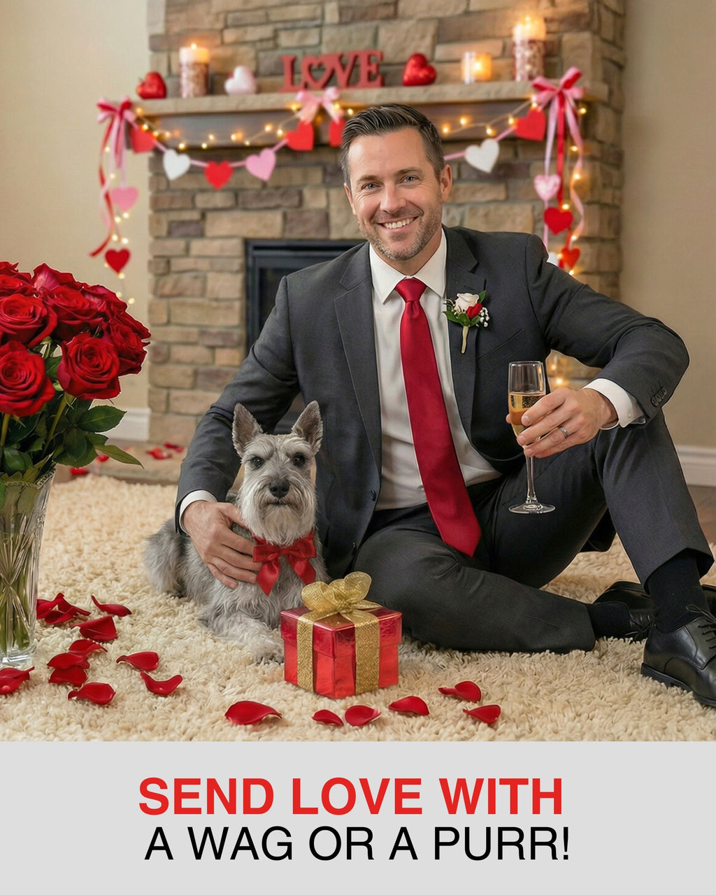 Miniature Schnauzer Valentine’s Day Greeting Card 5x7 – Romantic Dog Card for Anniversary Birthday Sweet Sixteen – Blank Inside, Premium Paper, Celebrate Collection, Made in USA
