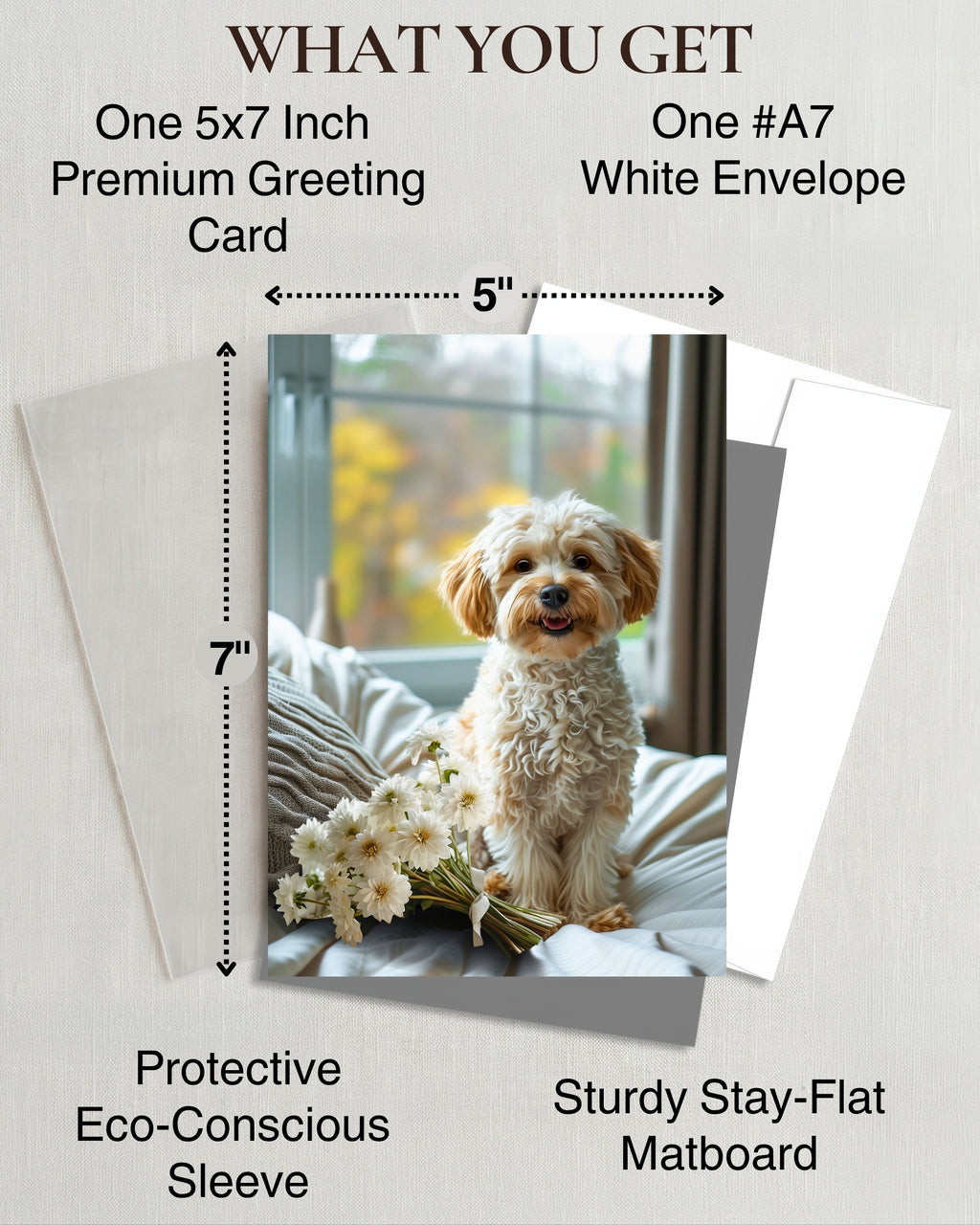 Cavapoo with Flowers All Occasions Greeting Card - Dog with Flowers from Unique Dogs Party Delights Collection - Large 5x7 Inch - Blank Inside with White Envelope
