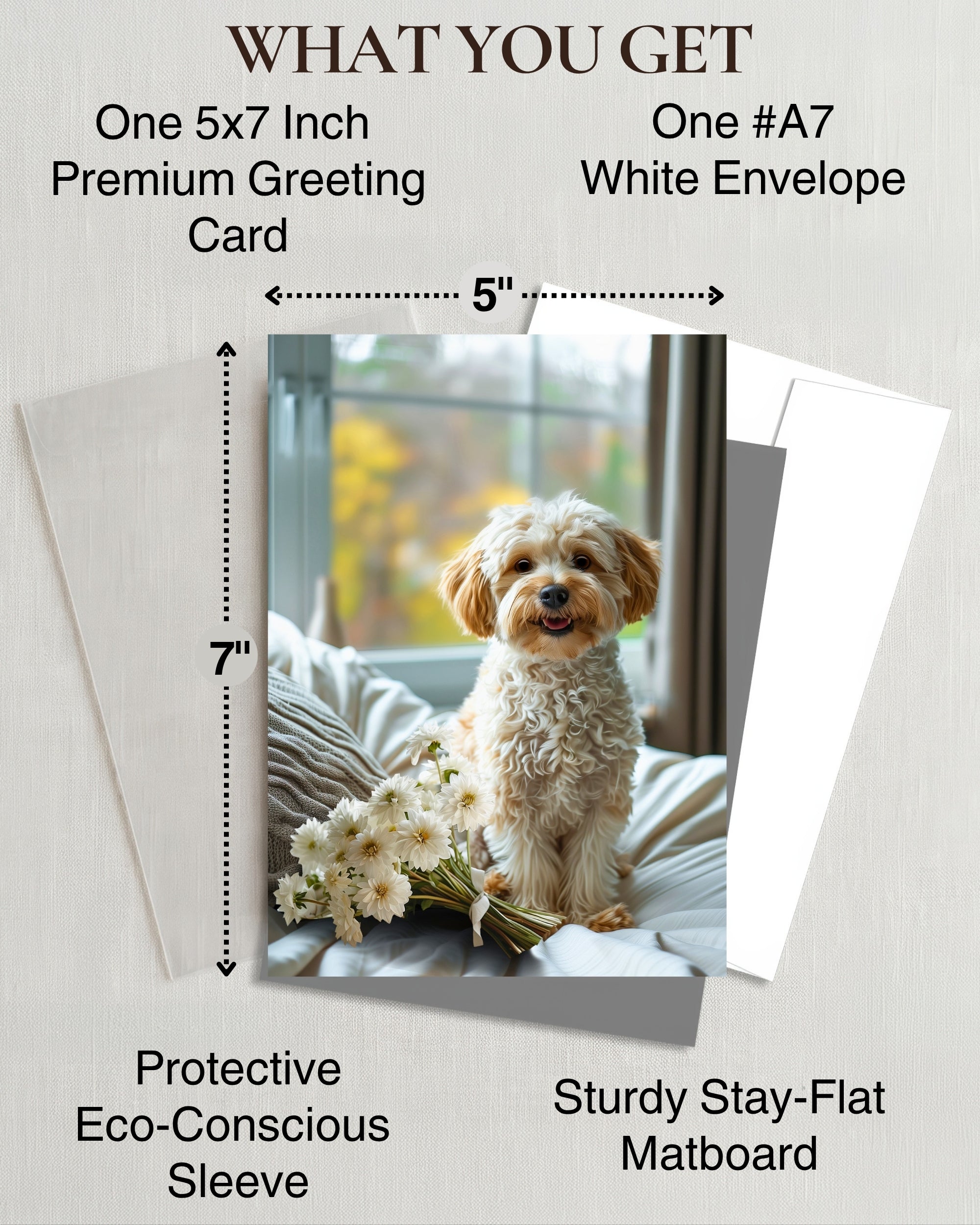 Cavapoo with Flowers All Occasions Greeting Card - Dog with Flowers from Unique Dogs Party Delights Collection - Large 5x7 Inch - Blank Inside with White Envelope