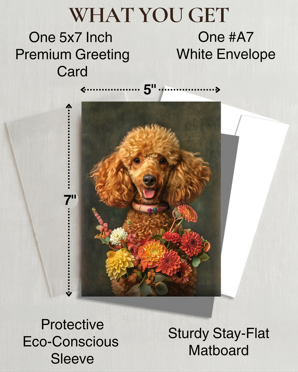 Poodle with Flowers All Occasions Greeting Card from Unique Dogs Party Delights Collection Large 5x7 Inch Blank Inside with White Envelope