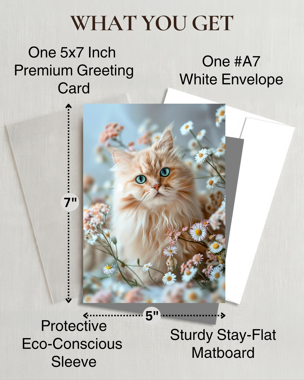 Persian Cat Greeting Card 5x7 Inch Any Occasion from Cats with Flowers Collection Premium Cardstock Blank Inside White Envelope Great Gift for Cat Lovers