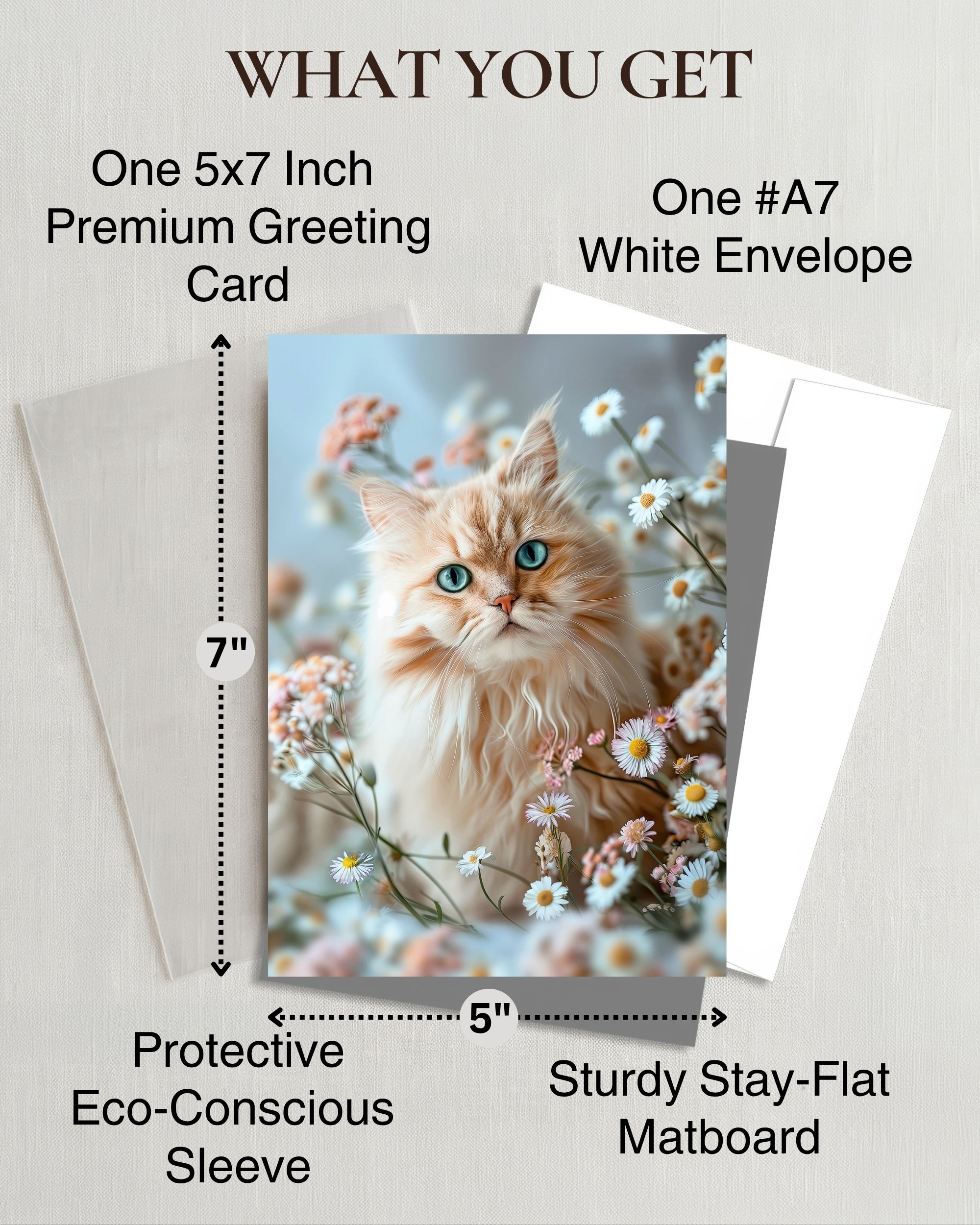 Persian Cat Greeting Card 5x7 Inch Any Occasion from Cats with Flowers Collection Premium Cardstock Blank Inside White Envelope Great Gift for Cat Lovers