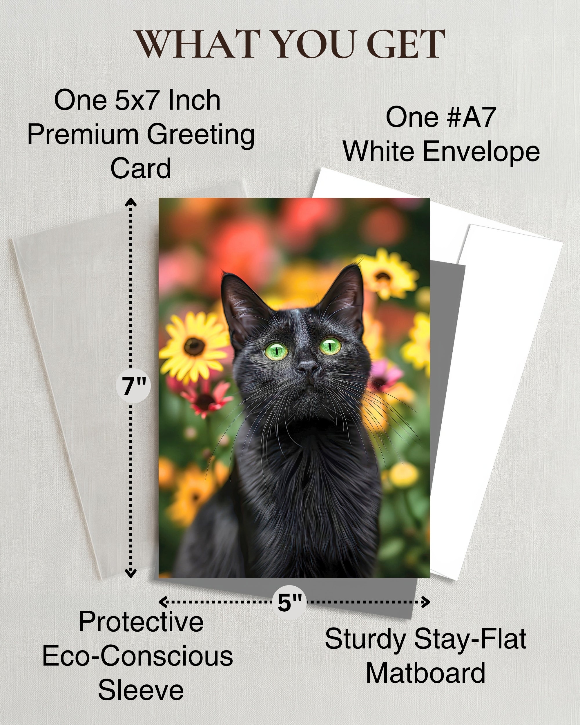 Bombay Cat Greeting Card 5x7 Inch Any Occasion from Cats with Flowers Collection Premium Cardstock Blank Inside White Envelope Included Great Gift for Cat Lovers