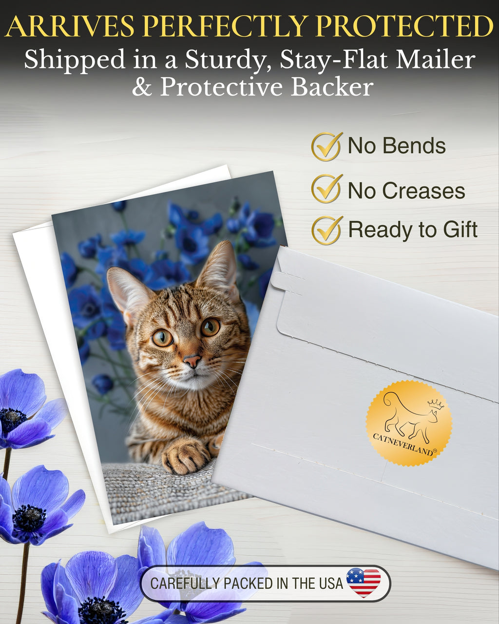 Bengal Cat Greeting Card 5x7 Inch Any Occasion from Cats with Flowers Collection Premium Cardstock Blank Inside White Envelope Great Gift for Cat Lovers