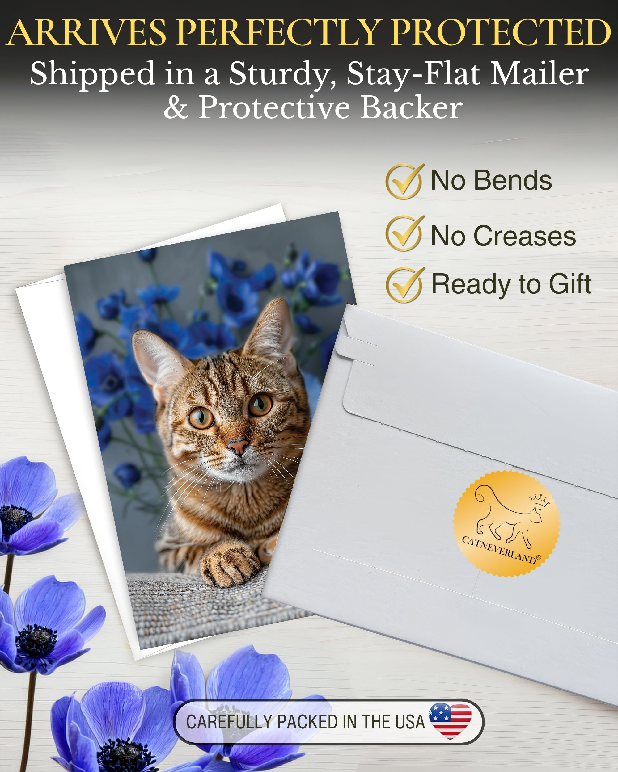 Bengal Cat Greeting Card 5x7 Inch Any Occasion from Cats with Flowers Collection Premium Cardstock Blank Inside White Envelope Great Gift for Cat Lovers
