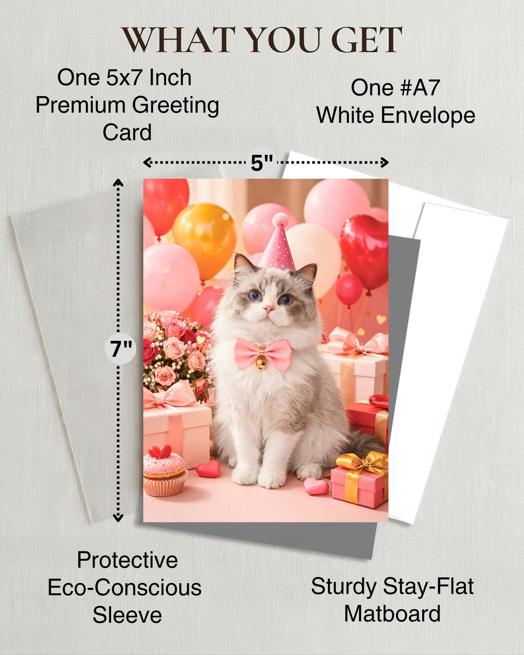 Ragdoll Cat Greeting Card with Roses – Romantic Cat Love Card for Valentine’s Day Anniversary Birthday Sweet Sixteen – Premium 5x7 Blank Card for Pet Lovers