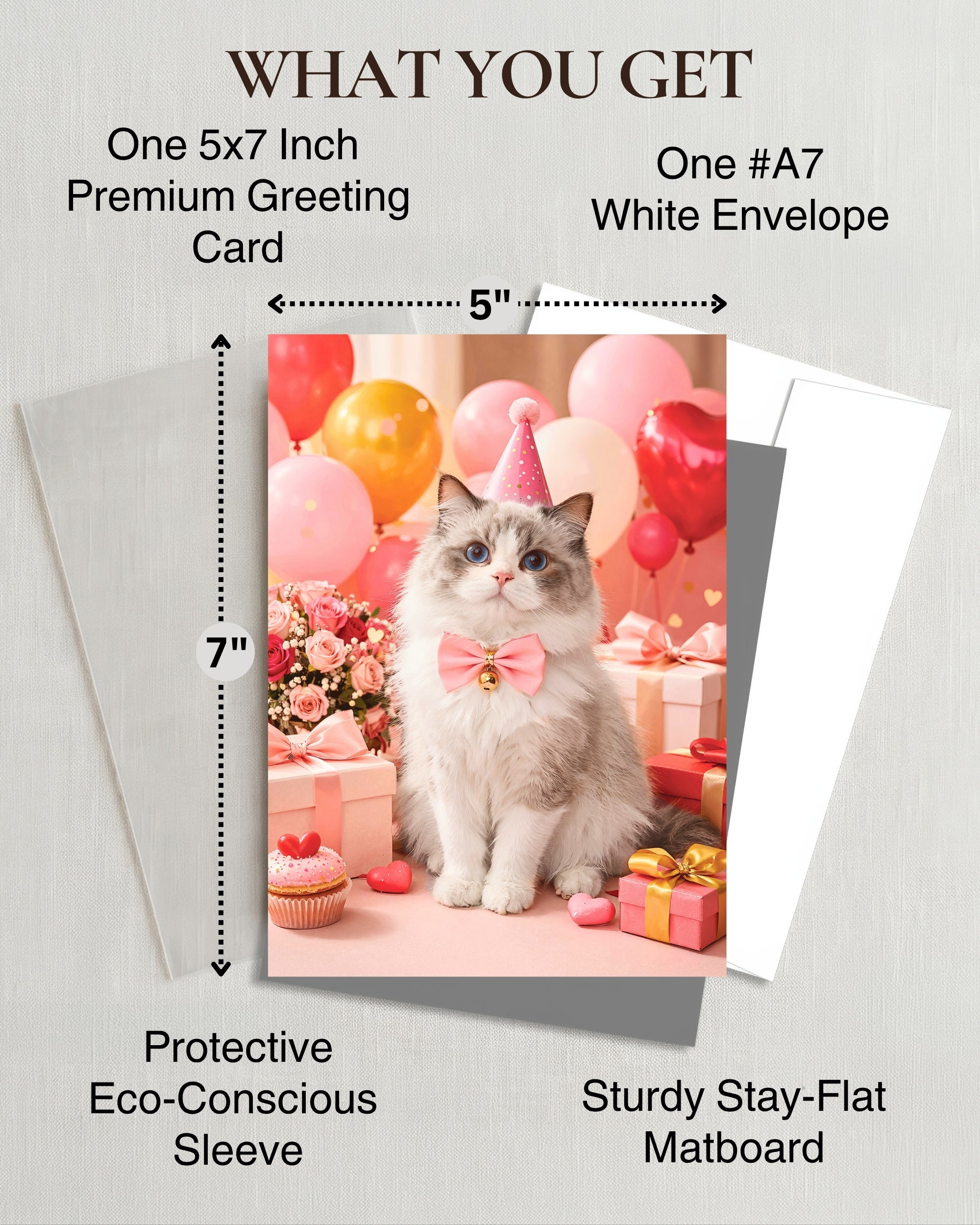 Ragdoll Cat Greeting Card with Roses – Romantic Cat Love Card for Valentine’s Day Anniversary Birthday Sweet Sixteen – Premium 5x7 Blank Card for Pet Lovers