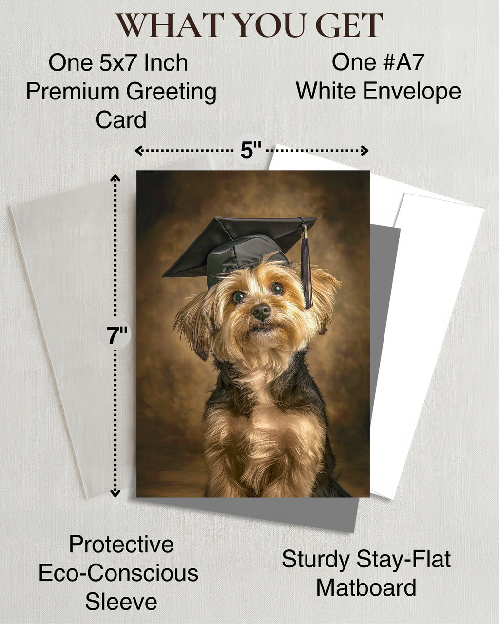 Yorkshire Terrier Graduation Card – 5x7 Greeting Card with White Envelope – Blank Inside – Dog Graduation Gift – Made in USA by Pet-Friendly Business