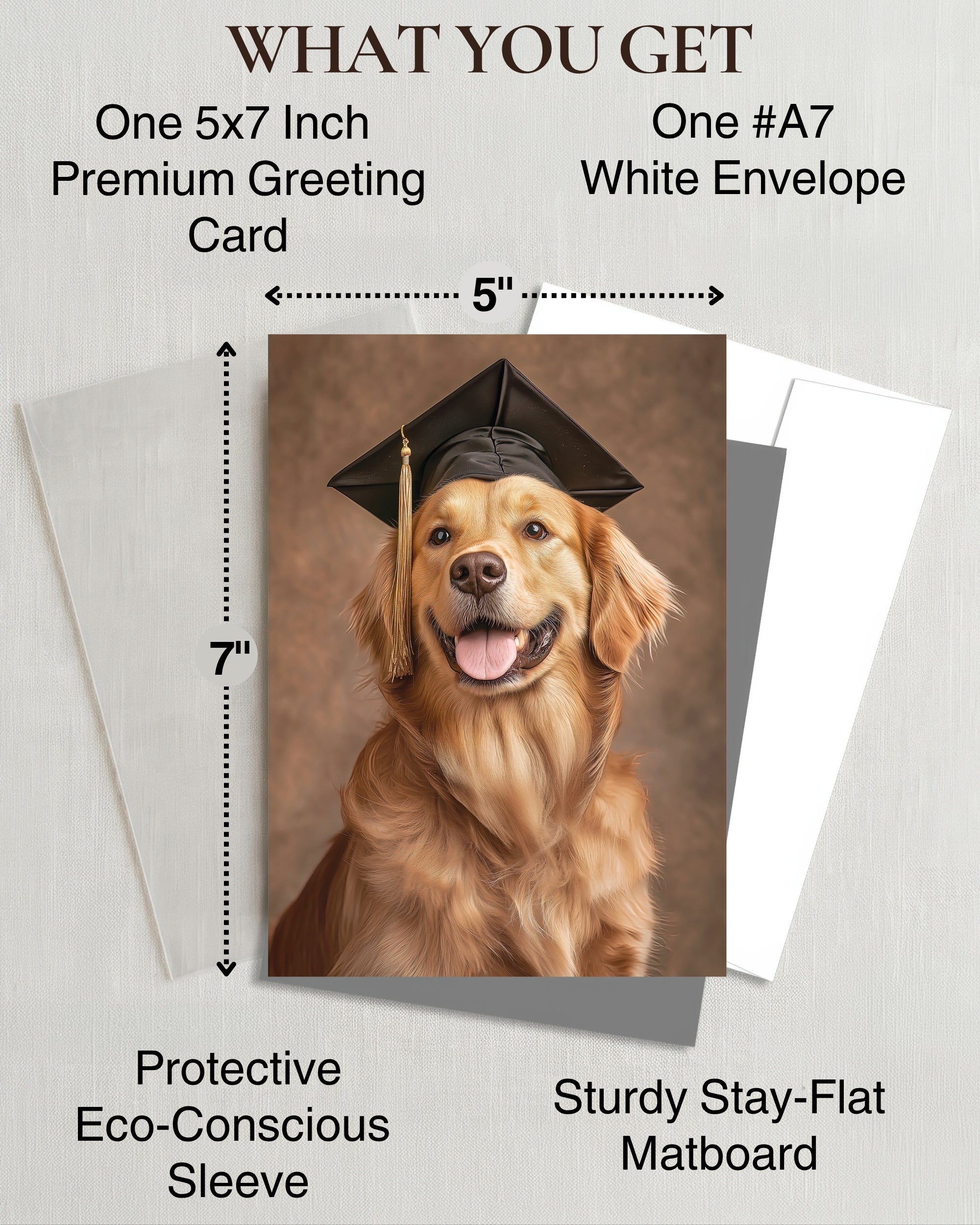 Golden Retriever Graduation Card – 5x7 Dog Greeting Card with White Envelope – Blank Inside – Pet Lover Gift – Made in USA – Frameable Keepsake