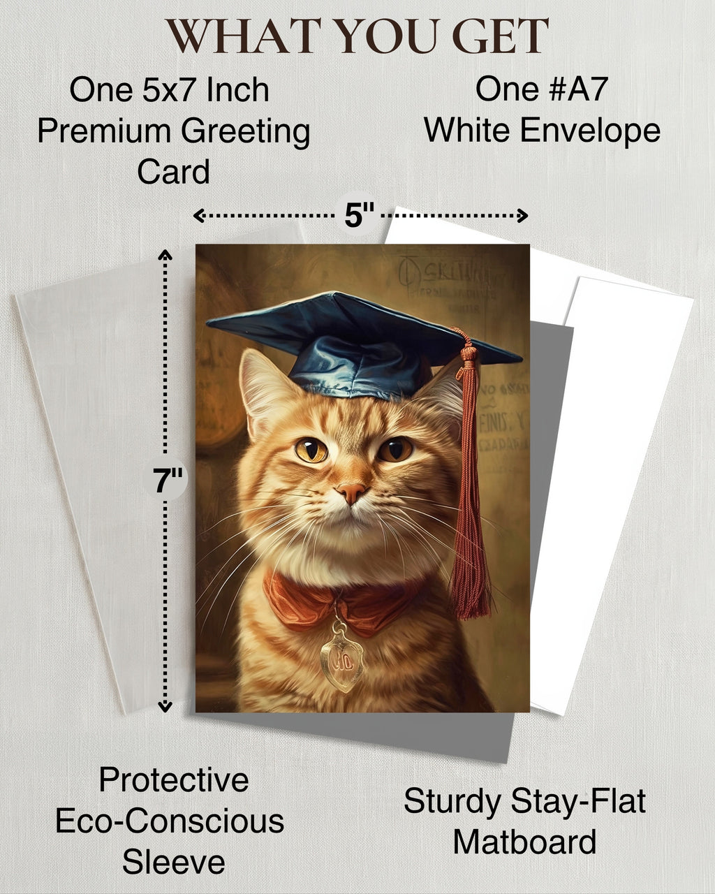 Ginger Cat Graduation Greeting Card from Unique Pets Party Delights Collection Large 5x7 Inch Blank Inside with Envelope made in USA