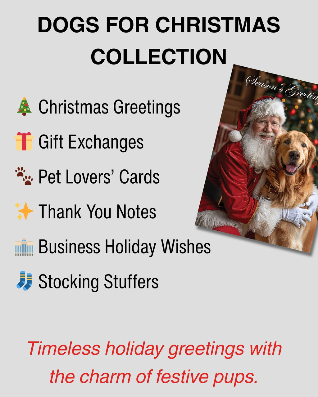 Santa with Golden Retriever Holiday Christmas Greeting Card, Blank Inside, Premium Cardstock, Red Envelope, Unique Artwork, Made by Small Pet-Friendly Business in USA