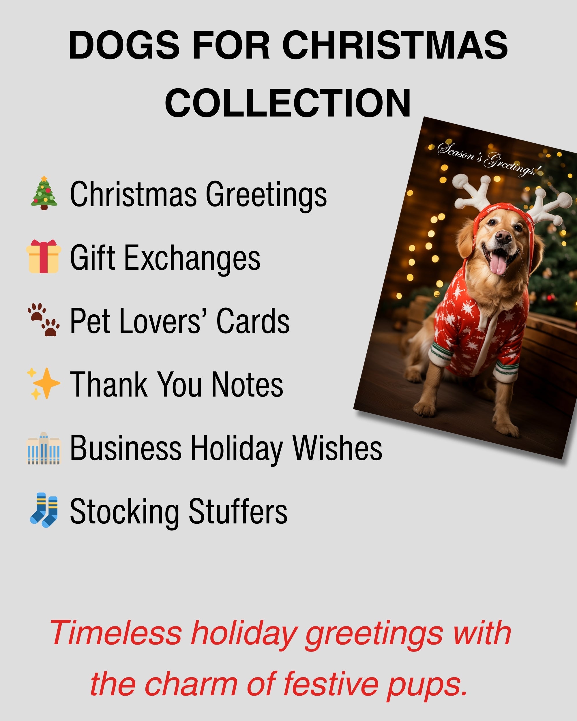 Charming Golden Retriever Reindeer Holiday Card from Dogs for Christmas Collection, Blank Inside, Premium Cardstock, Red Envelope, Made by Pet-Friendly Small Business in USA