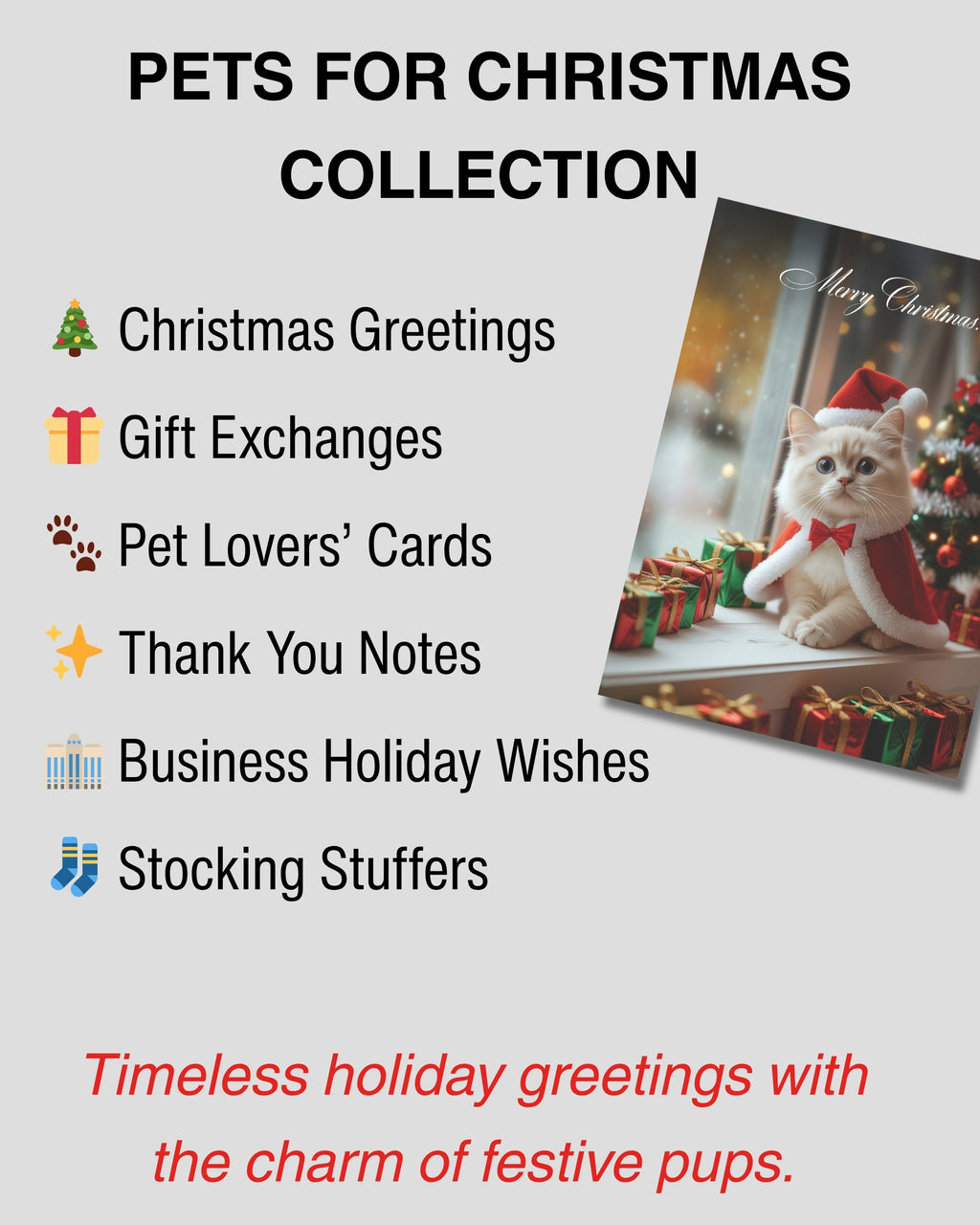 Ragdoll Kitten Christmas Greeting Card – Merry Christmas Cat Card for Pet Lovers, Blank Inside, 5x7” Premium Holiday Card with Red Envelope – Cute Cat Art, Made in USA by Pet-Friendly Small Business