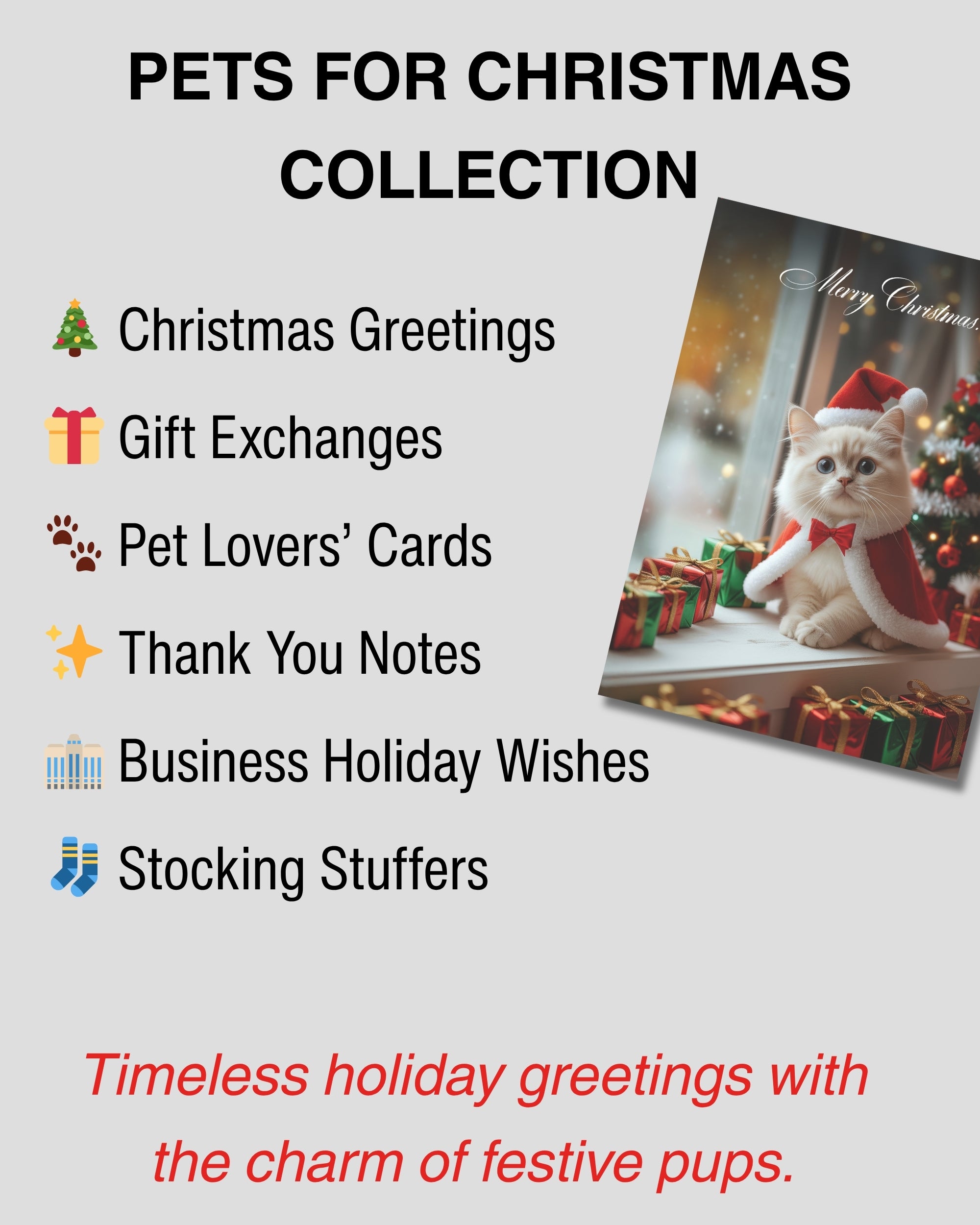 Ragdoll Kitten Christmas Greeting Card – Merry Christmas Cat Card for Pet Lovers, Blank Inside, 5x7” Premium Holiday Card with Red Envelope – Cute Cat Art, Made in USA by Pet-Friendly Small Business