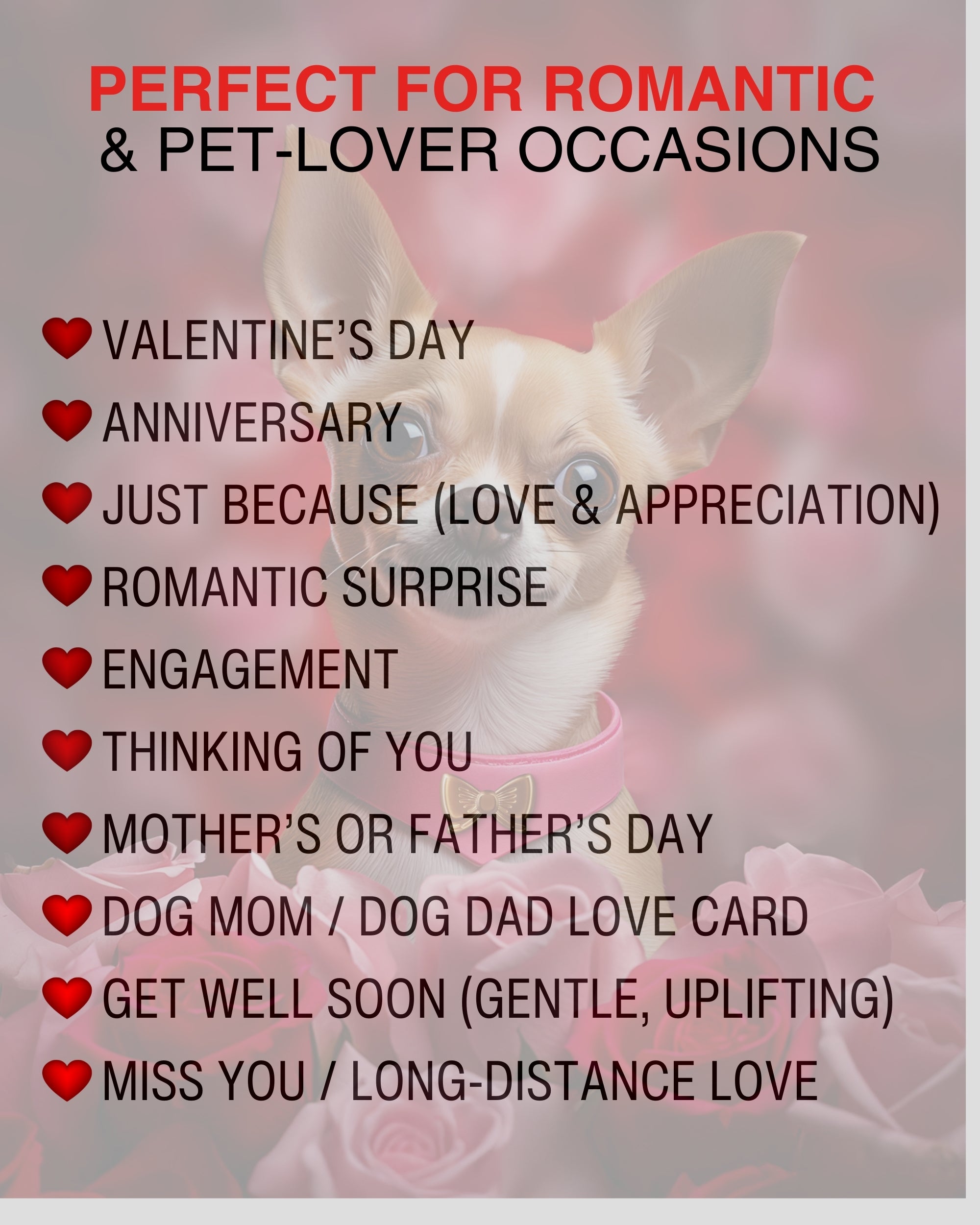 Chihuahua Greeting Card – Cute Dog Love Card for Valentine’s Day, Anniversary, Birthday & Sweet Sixteen, Blank Inside 5x7, Premium Card with Envelope, Celebrate Collection, Made in USA