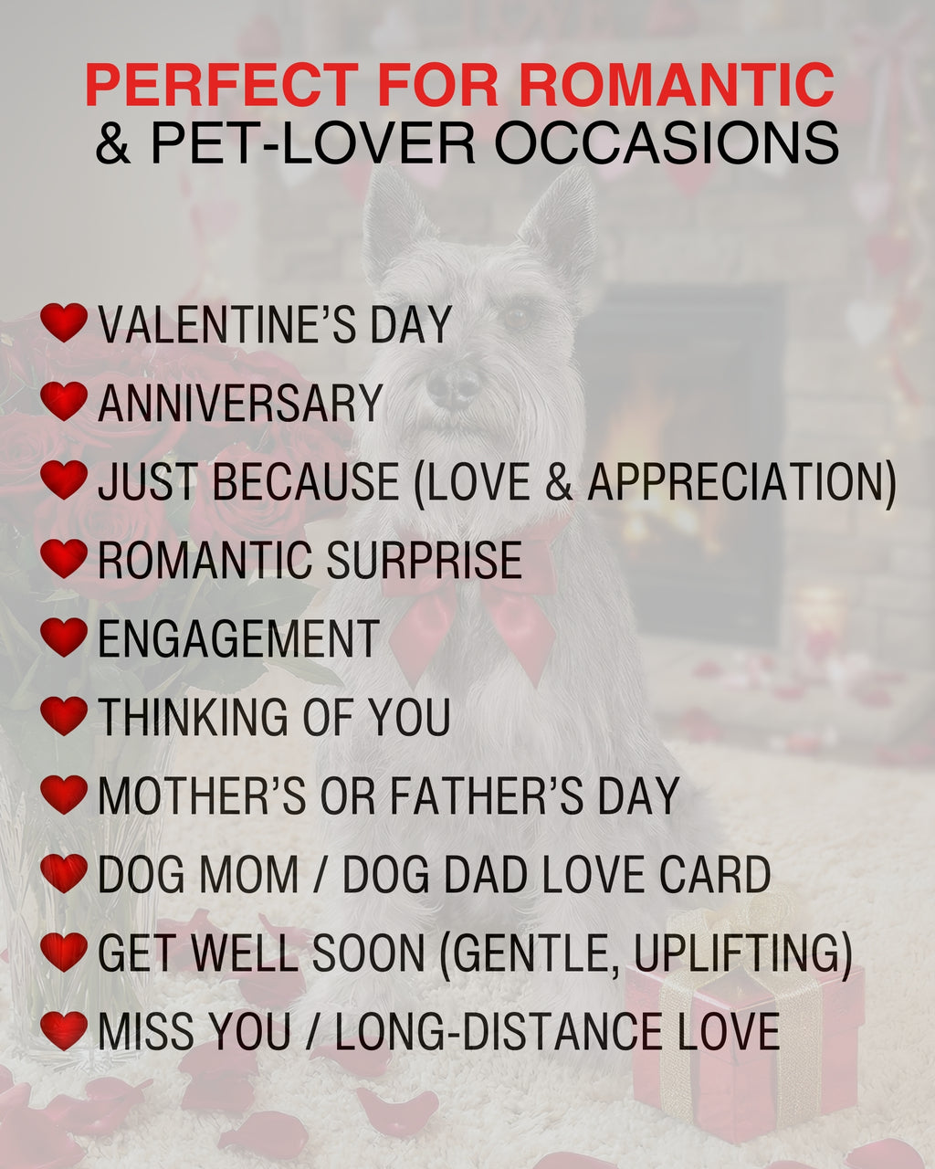 Miniature Schnauzer Valentine’s Day Greeting Card 5x7 – Romantic Dog Card for Anniversary Birthday Sweet Sixteen – Blank Inside, Premium Paper, Celebrate Collection, Made in USA