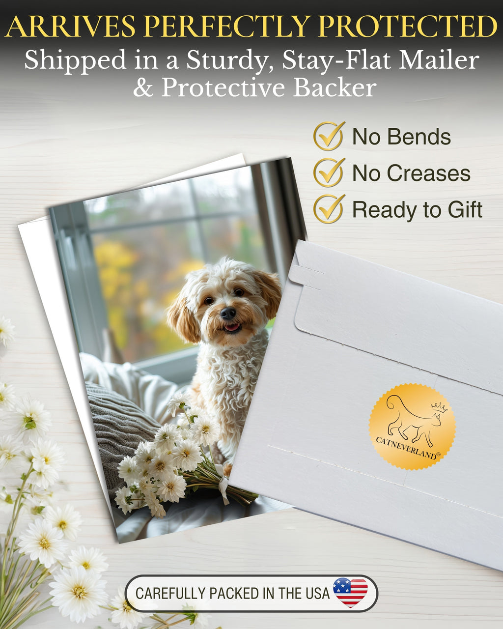 Cavapoo with Flowers All Occasions Greeting Card - Dog with Flowers from Unique Dogs Party Delights Collection - Large 5x7 Inch - Blank Inside with White Envelope