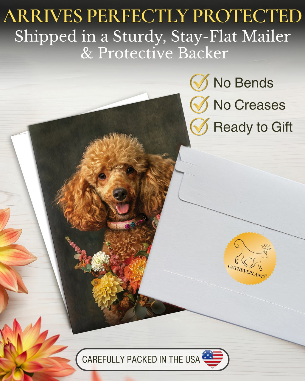 Poodle with Flowers All Occasions Greeting Card from Unique Dogs Party Delights Collection Large 5x7 Inch Blank Inside with White Envelope