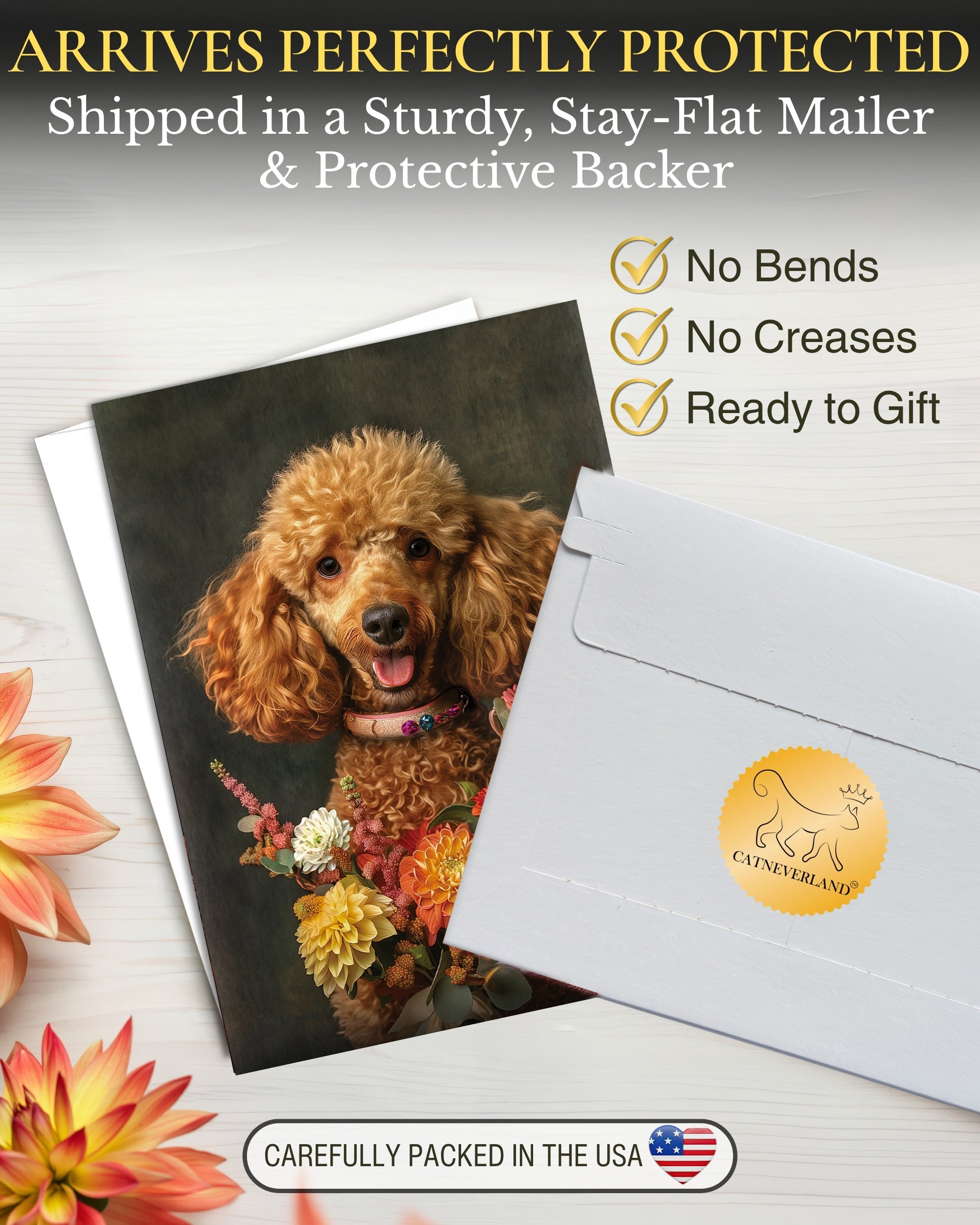 Poodle with Flowers All Occasions Greeting Card from Unique Dogs Party Delights Collection Large 5x7 Inch Blank Inside with White Envelope