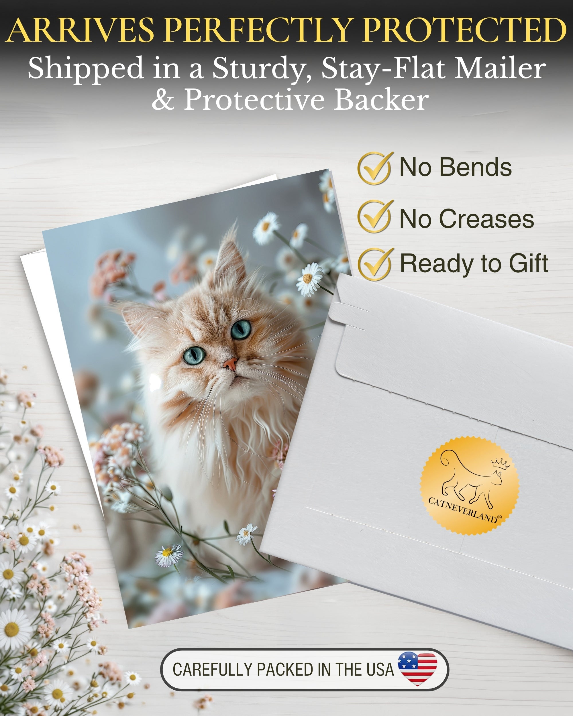 Persian Cat Greeting Card 5x7 Inch Any Occasion from Cats with Flowers Collection Premium Cardstock Blank Inside White Envelope Great Gift for Cat Lovers