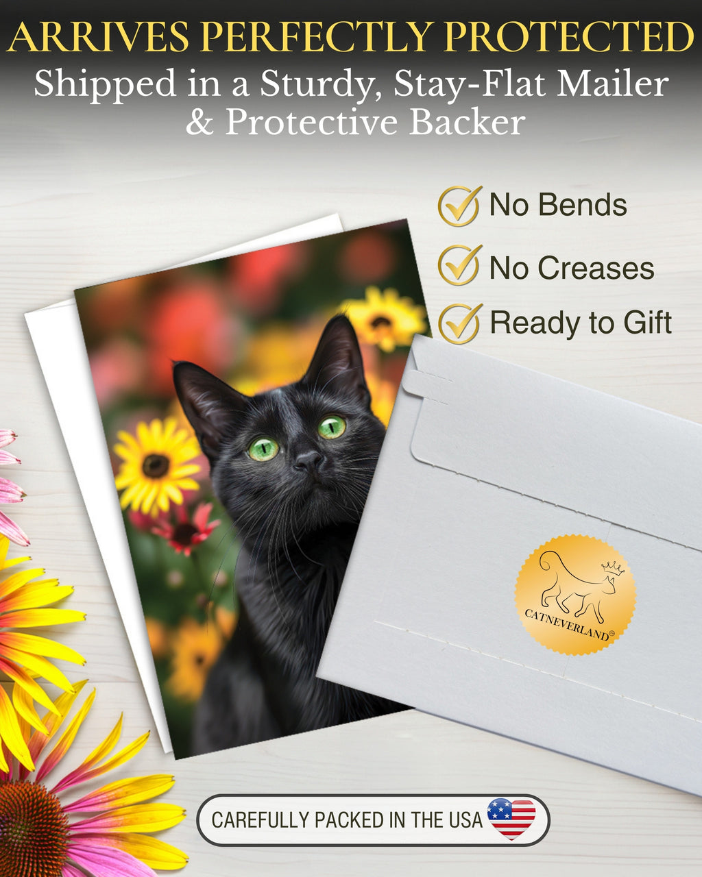 Bombay Cat Greeting Card 5x7 Inch Any Occasion from Cats with Flowers Collection Premium Cardstock Blank Inside White Envelope Included Great Gift for Cat Lovers