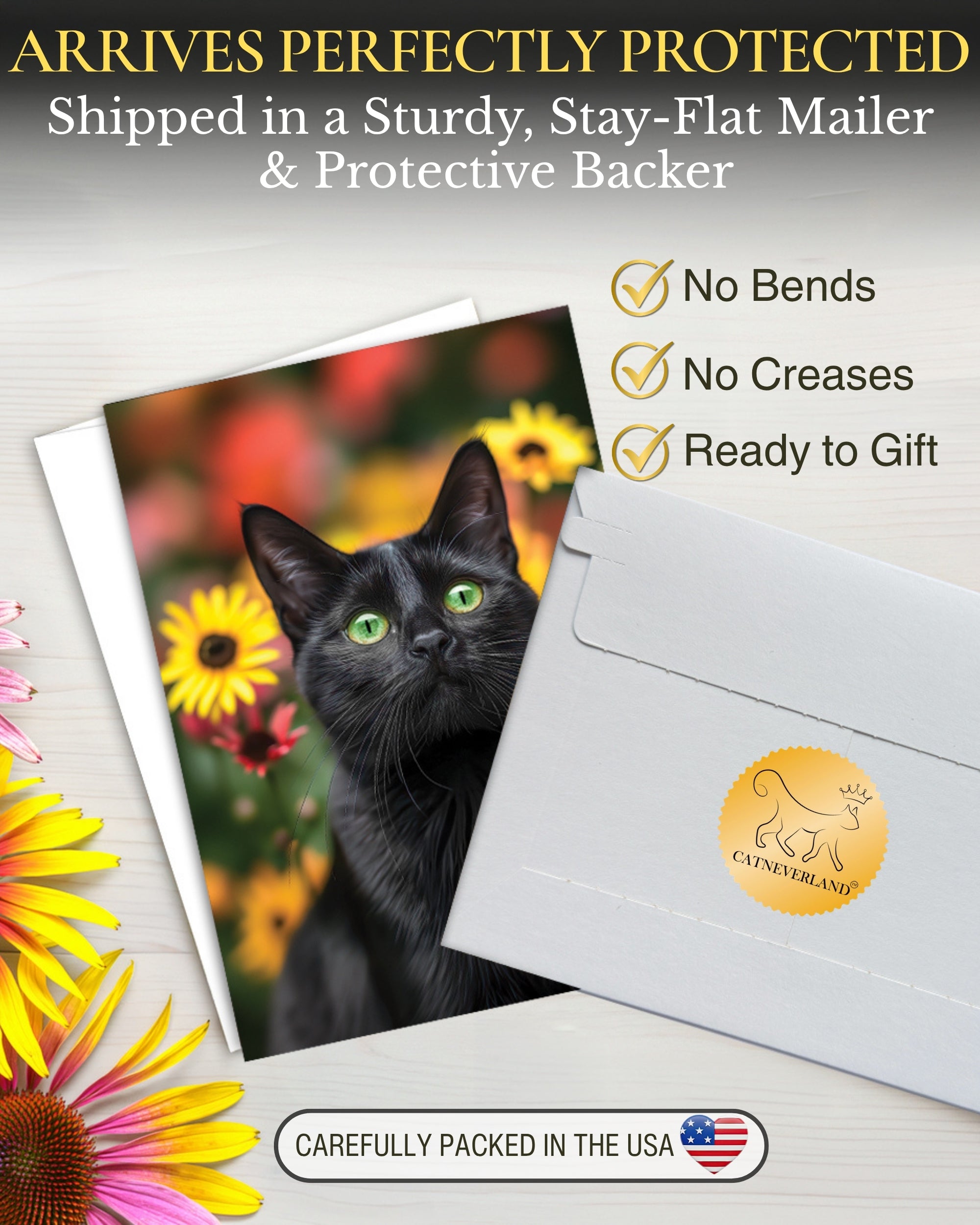 Bombay Cat Greeting Card 5x7 Inch Any Occasion from Cats with Flowers Collection Premium Cardstock Blank Inside White Envelope Included Great Gift for Cat Lovers