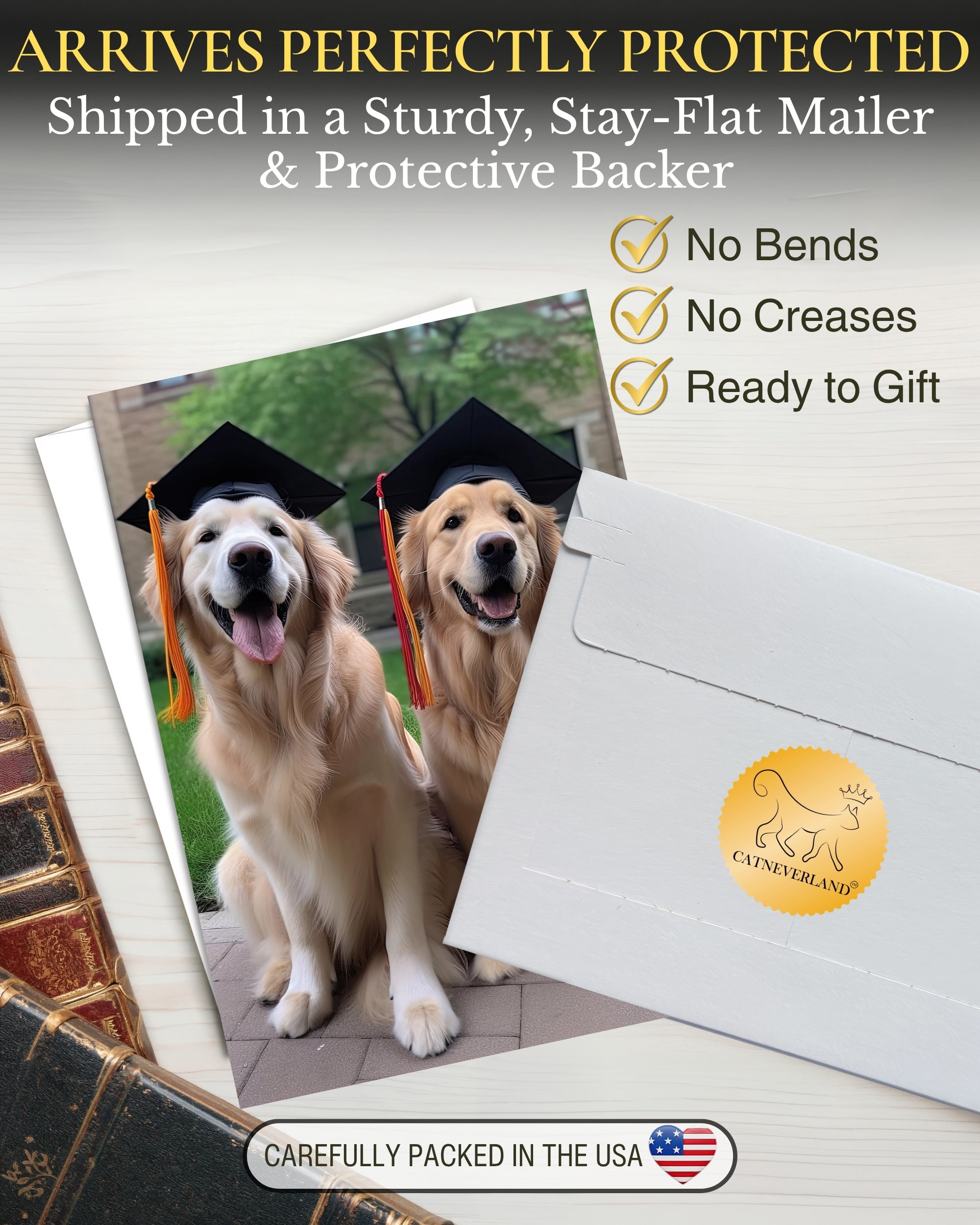 Golden Retrievers Graduation Greeting Card from Unique Pets Party Delights Collection Large 5x7 Inch Blank Inside with Envelope made in USA
