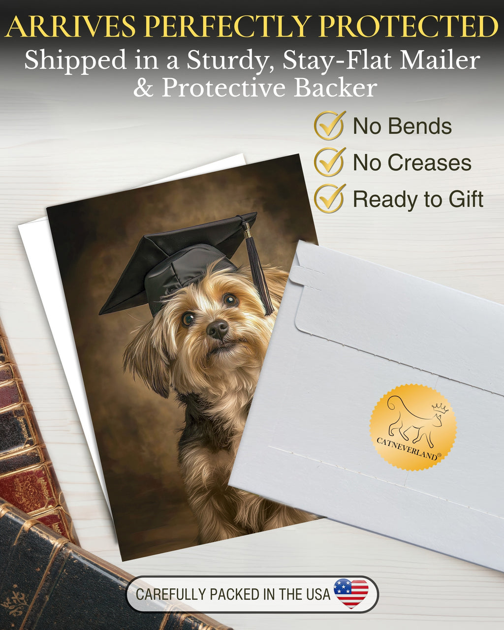 Yorkshire Terrier Graduation Card – 5x7 Greeting Card with White Envelope – Blank Inside – Dog Graduation Gift – Made in USA by Pet-Friendly Business