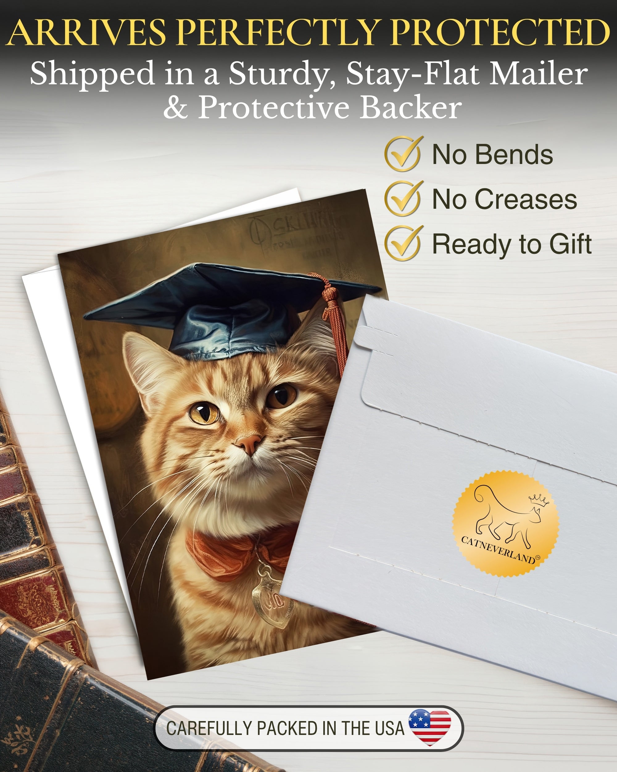 Ginger Cat Graduation Greeting Card from Unique Pets Party Delights Collection Large 5x7 Inch Blank Inside with Envelope made in USA