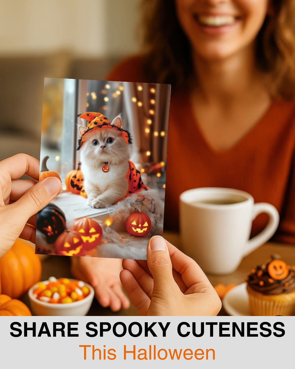 Ragdoll Kitten Happy Halloween Greeting Card – Cute Cat in Costume with Pumpkins – Premium 5x7 Card with White Envelope – Pet Lovers Holiday Card – Made in USA