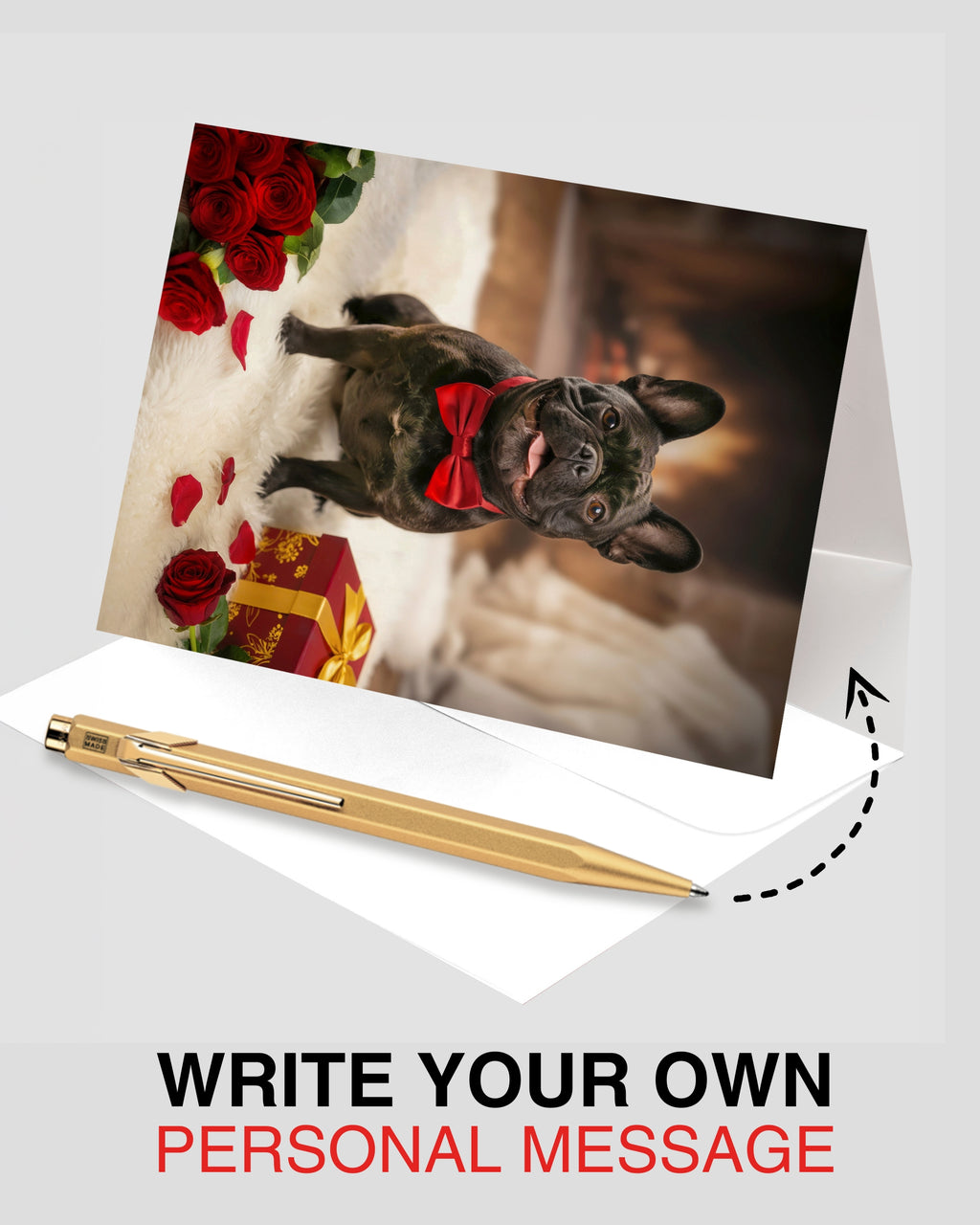Black French Bulldog Valentine’s Day Card – Romantic Dog Love Greeting Card with Roses, Anniversary, Birthday, Sweet Sixteen Card, Blank Inside, Premium 5x7, Celebrate Collection, Made in USA