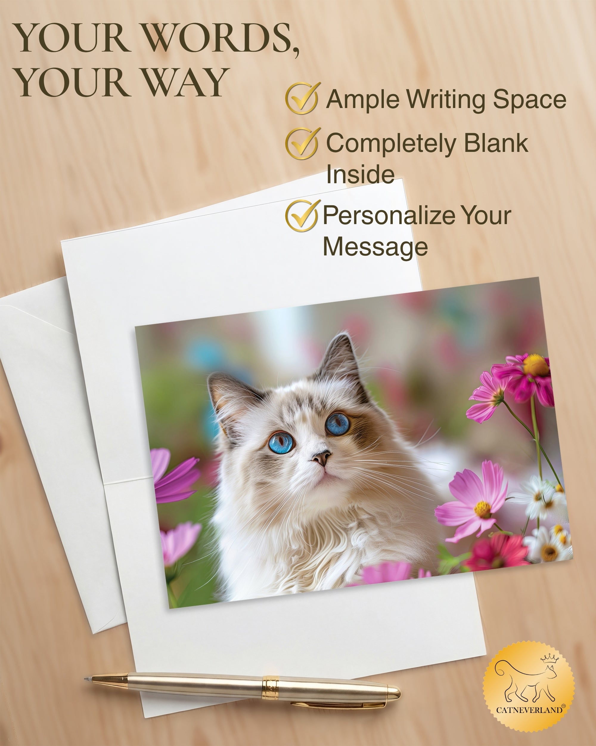 Ragdoll Cat Greeting Card 5x7 Inch Any Occasion from Cats with Flowers Collection Premium Cardstock Blank Inside White Envelope Great Gift for Cat Lovers