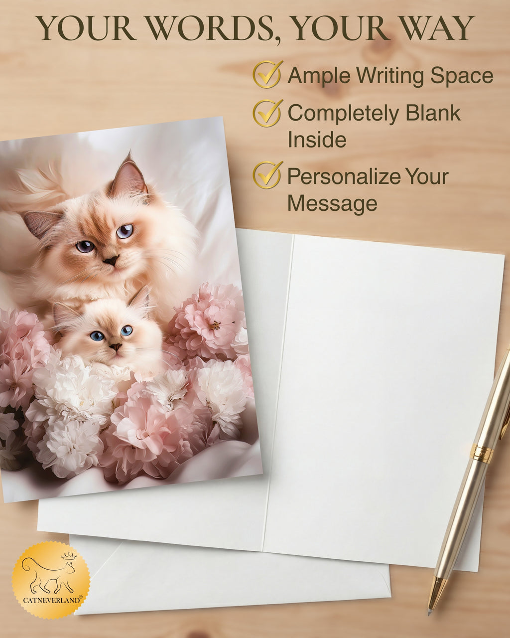 Ragdoll Cat and Kitten Greeting Card from Sweet Mother’s Day or Friendship Card for Cat Lovers – 5x7 Premium Blank Card with Envelope – Made in USA