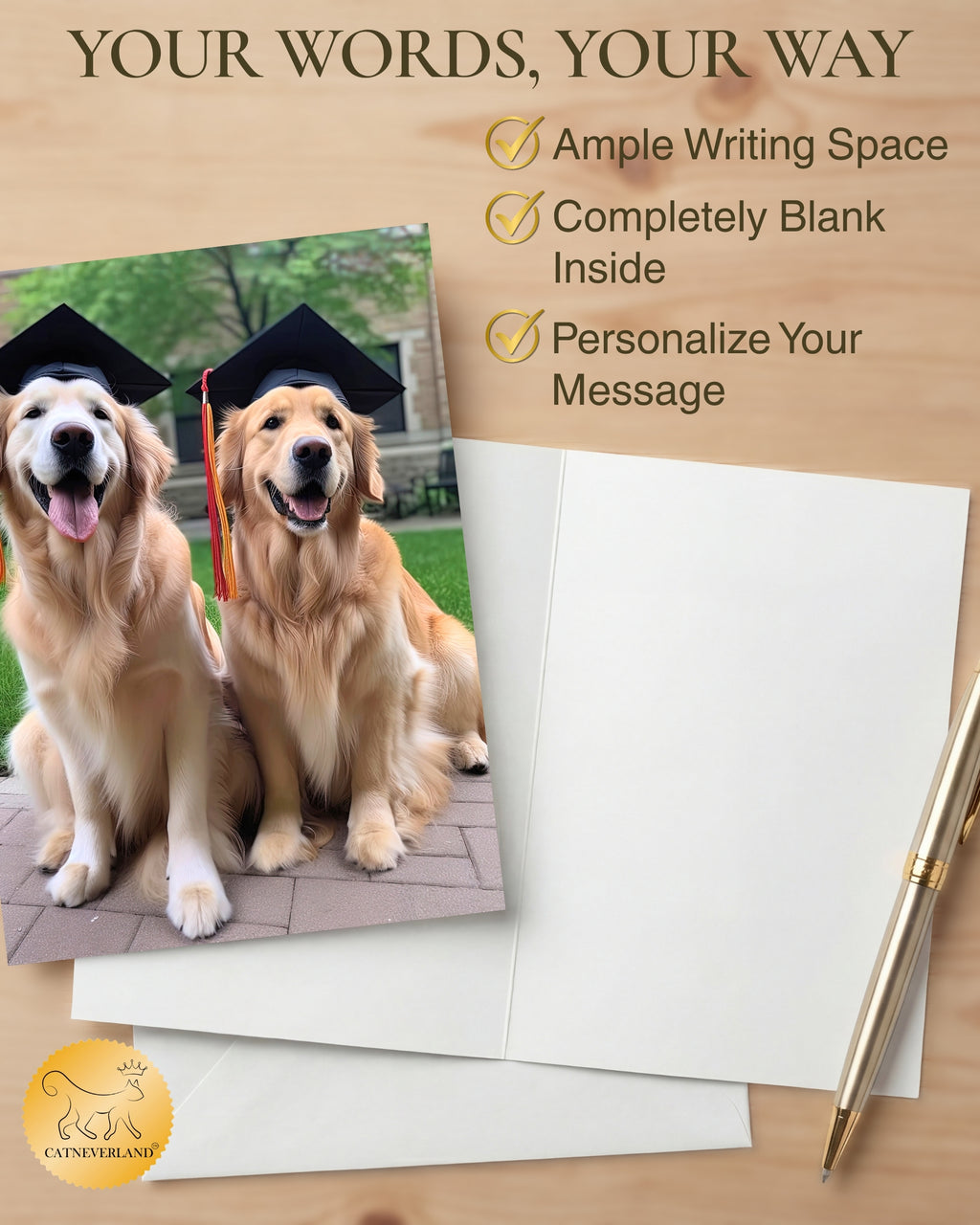 Golden Retrievers Graduation Greeting Card from Unique Pets Party Delights Collection Large 5x7 Inch Blank Inside with Envelope made in USA