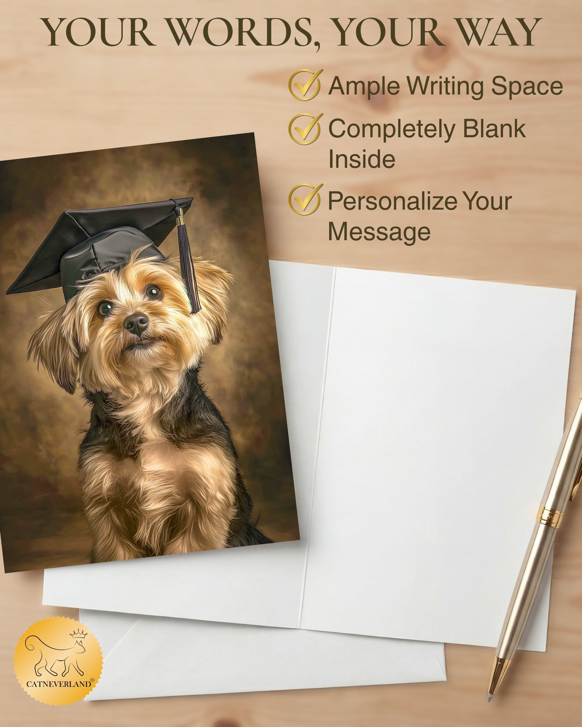 Yorkshire Terrier Graduation Card – 5x7 Greeting Card with White Envelope – Blank Inside – Dog Graduation Gift – Made in USA by Pet-Friendly Business