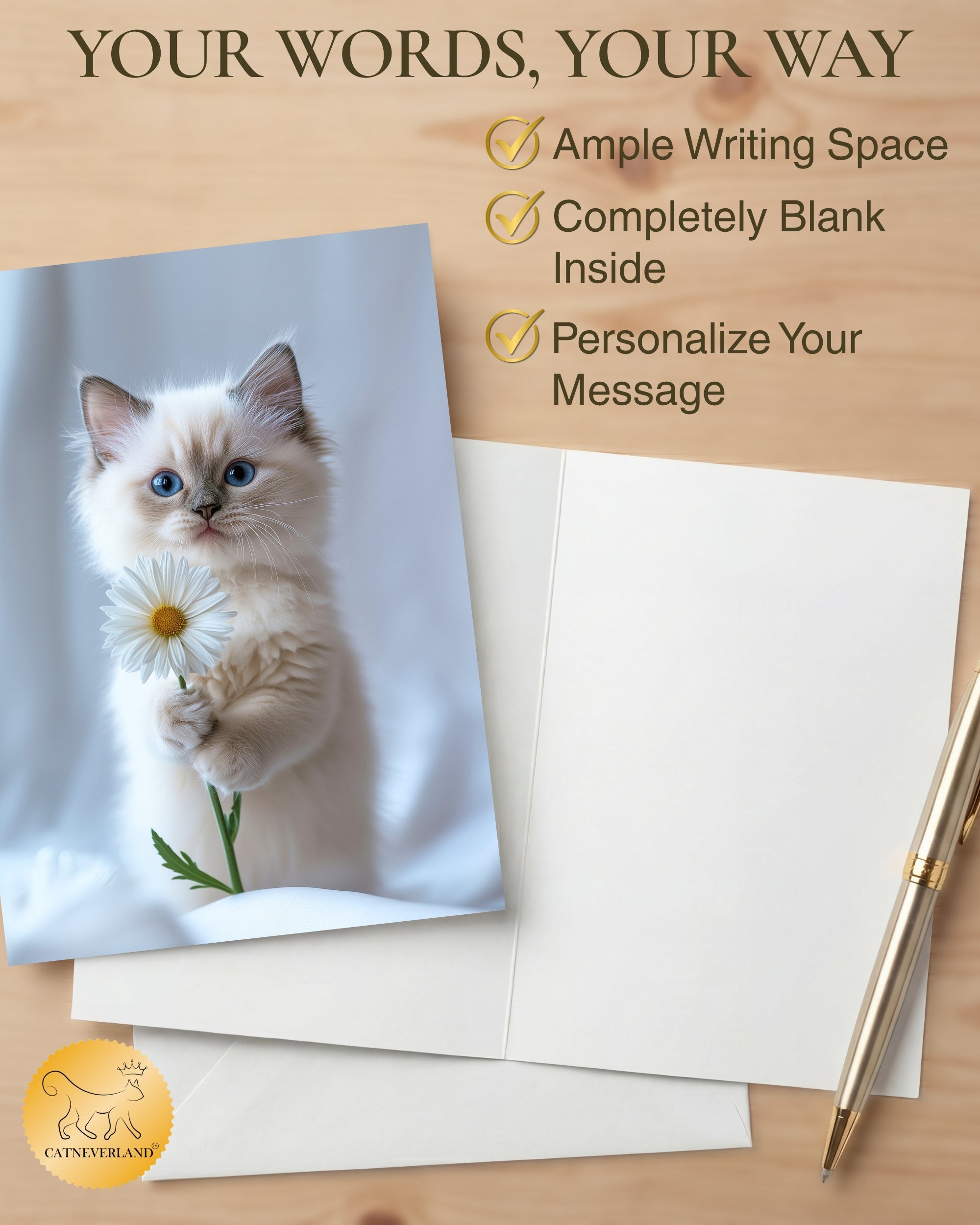 Ragdoll Kitten with Daisy Greeting Card Cute Blue-Eyed Cat Blank Card for Pet Lovers, Premium 5x7 Stationery with Envelope – Made in USA by Pet-Friendly Business