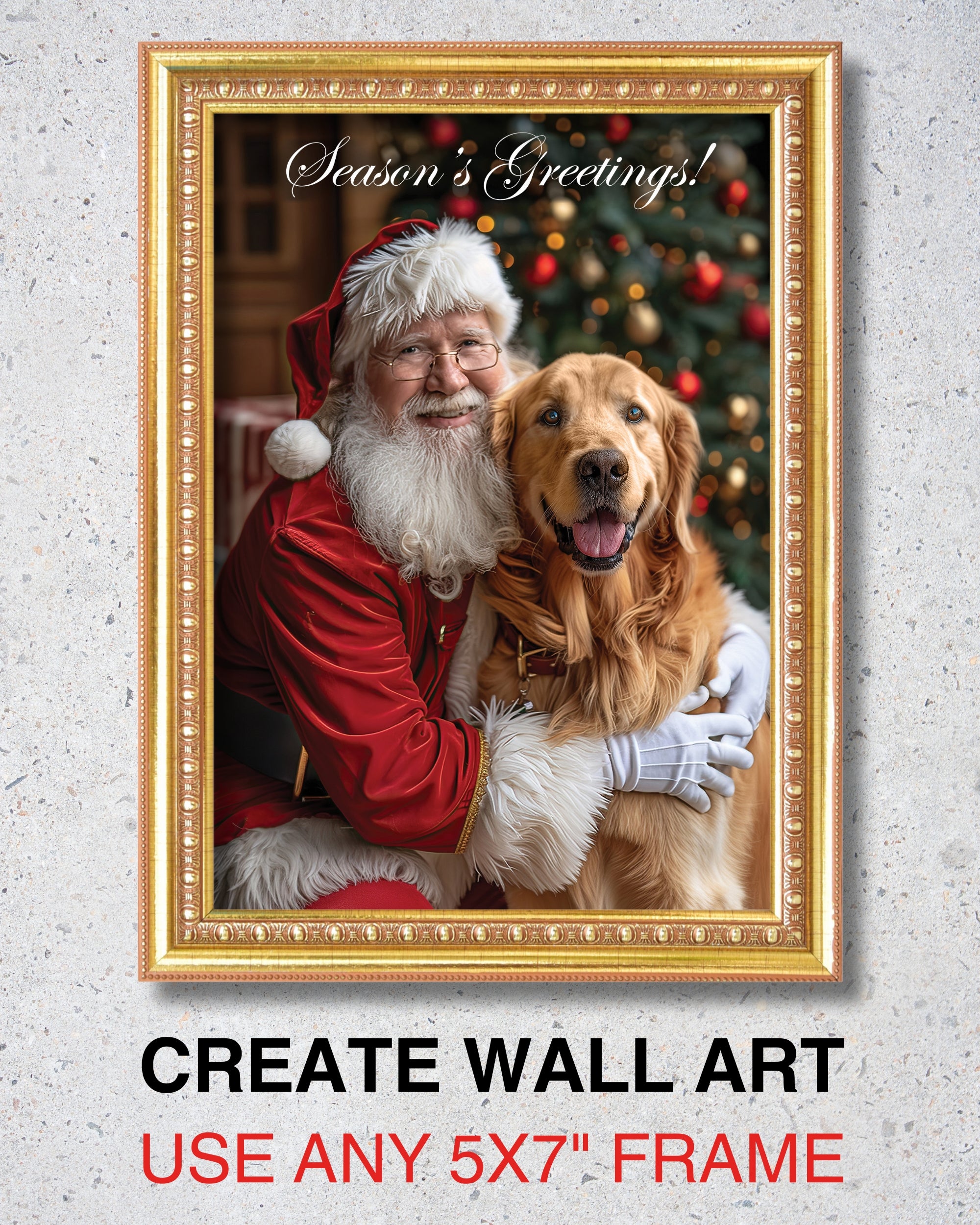 Santa with Golden Retriever Holiday Christmas Greeting Card, Blank Inside, Premium Cardstock, Red Envelope, Unique Artwork, Made by Small Pet-Friendly Business in USA