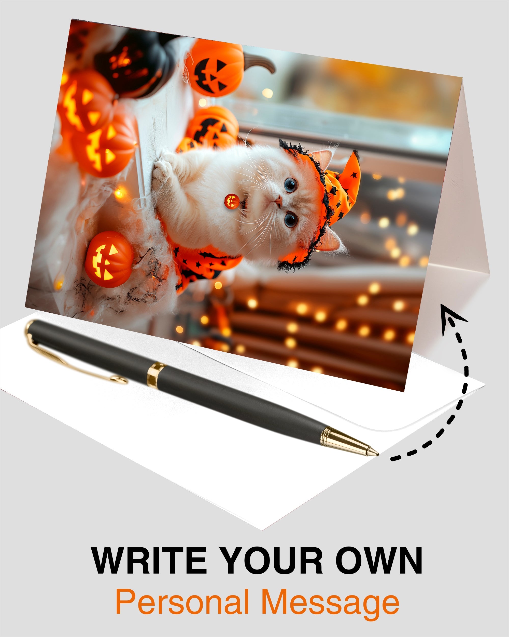 Ragdoll Kitten Happy Halloween Greeting Card – Cute Cat in Costume with Pumpkins – Premium 5x7 Card with White Envelope – Pet Lovers Holiday Card – Made in USA