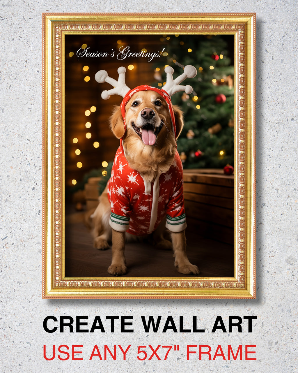 Charming Golden Retriever Reindeer Holiday Card from Dogs for Christmas Collection, Blank Inside, Premium Cardstock, Red Envelope, Made by Pet-Friendly Small Business in USA